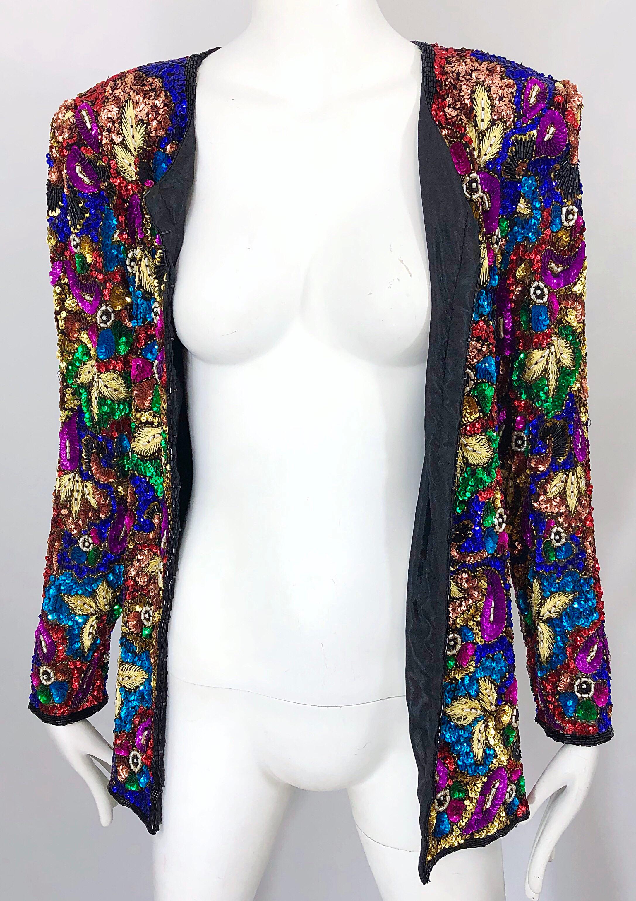 Vintage Swee Lo 1990s Fully Sequined Stained Glass Beaded Vintage Silk Jacket  For Sale 5