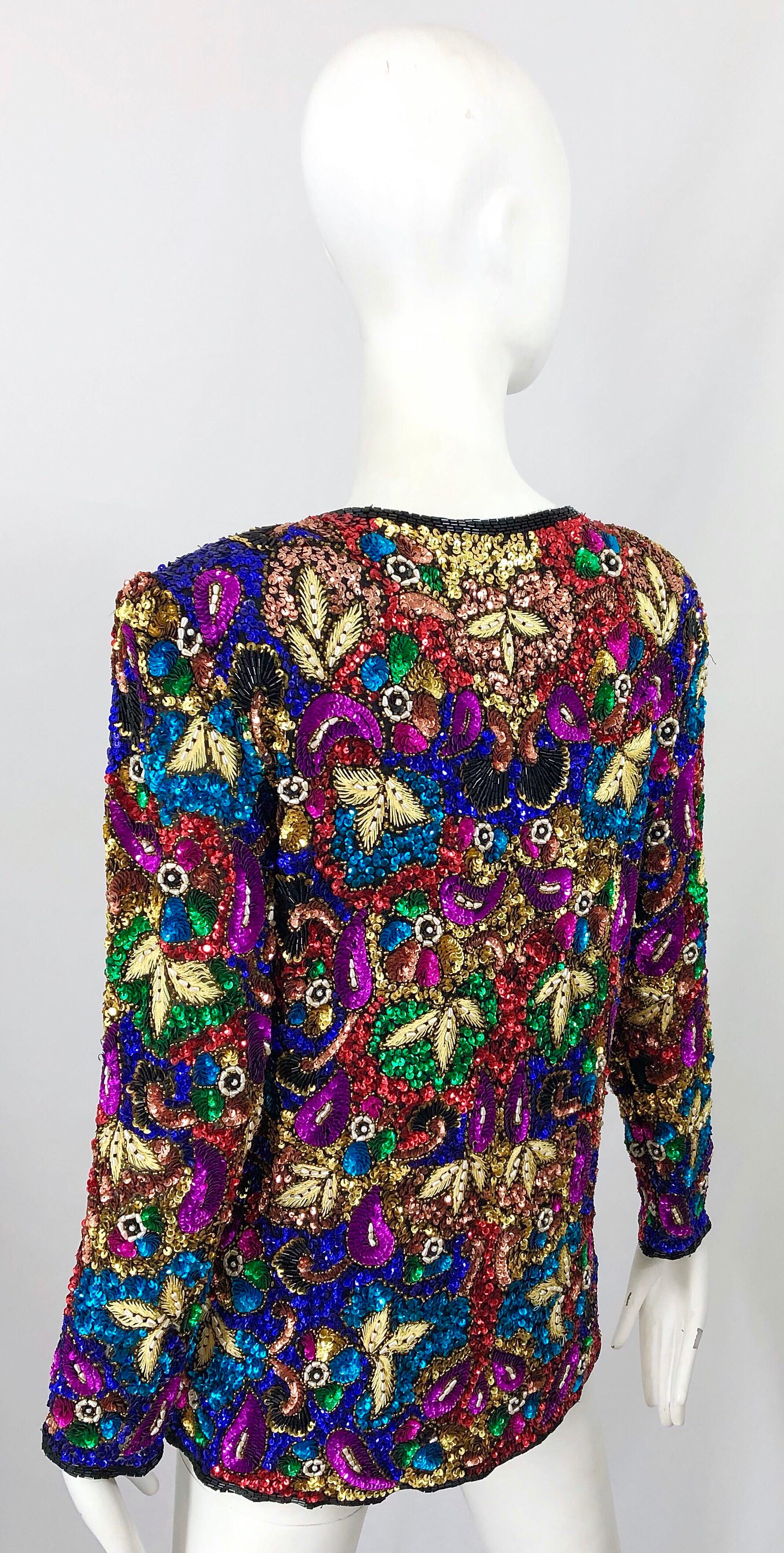 Vintage Swee Lo 1990s Fully Sequined Stained Glass Beaded Vintage Silk Jacket  For Sale 6
