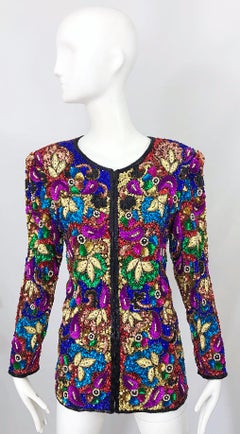 Vintage Swee Lo 1990s Fully Sequined Stained Glass Beaded Vintage Silk Jacket
