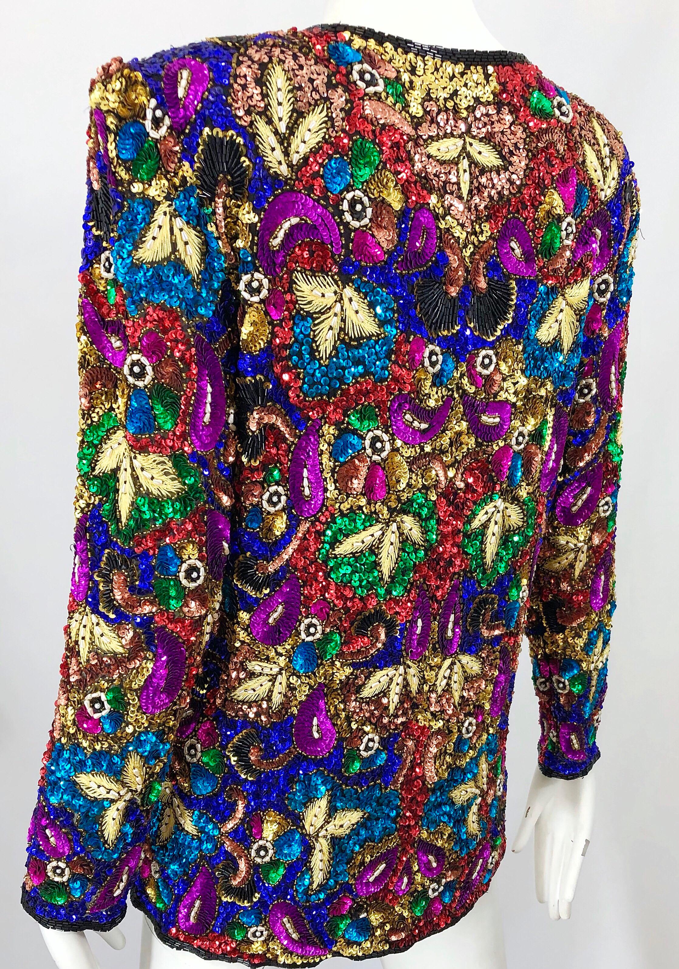 Women's Vintage Swee Lo 1990s Fully Sequined Stained Glass Beaded Vintage Silk Jacket  For Sale