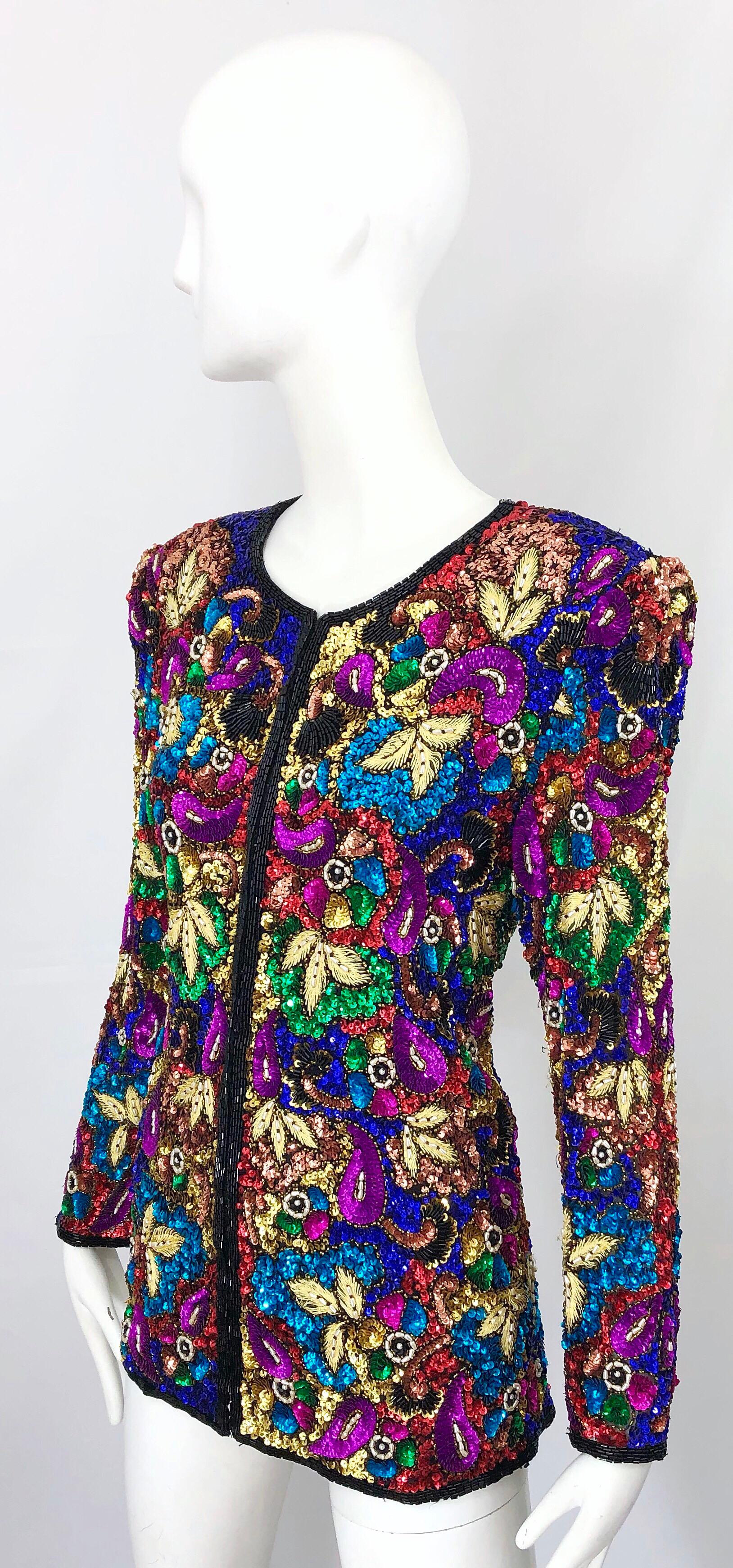 Vintage Swee Lo 1990s Fully Sequined Stained Glass Beaded Vintage Silk Jacket  For Sale 1