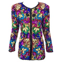 Vintage Swee Lo 1990s Fully Sequined Stained Glass Beaded Vintage Silk Jacket 