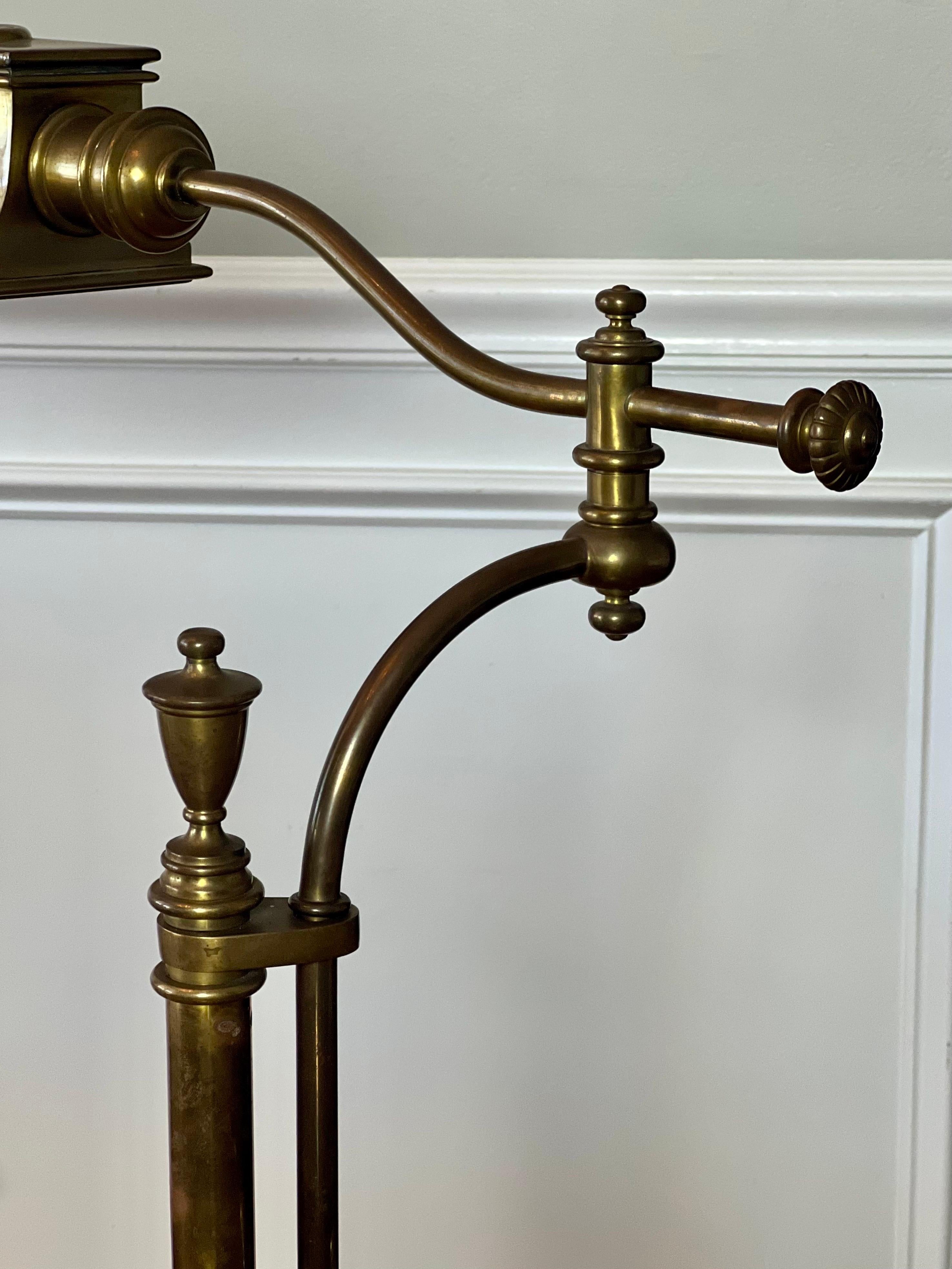 Vintage Swing Arm, Adjustable Height Brass Pharmacy Style Floor Lamp 7