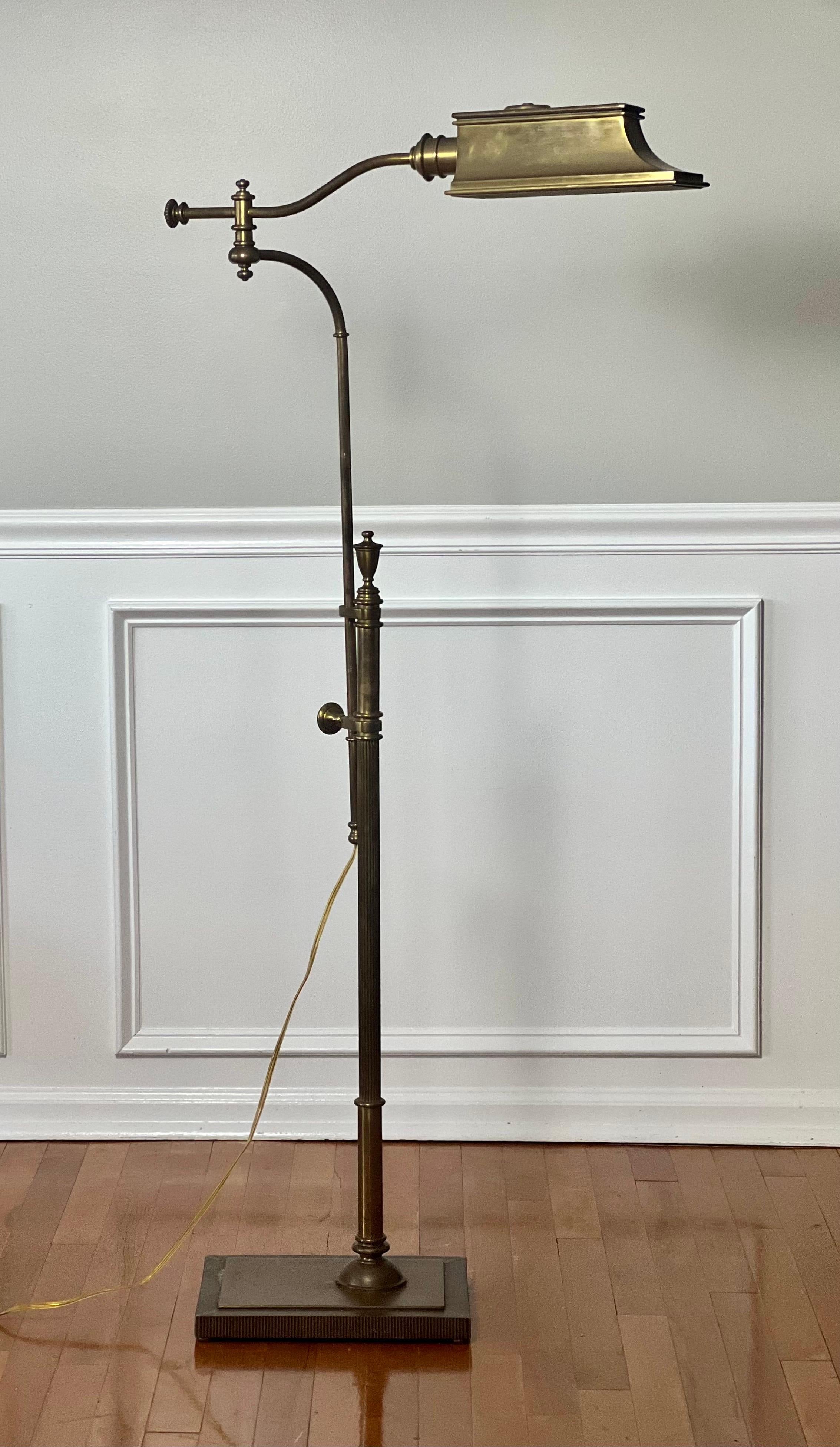 20th Century Vintage Swing Arm, Adjustable Height Brass Pharmacy Style Floor Lamp