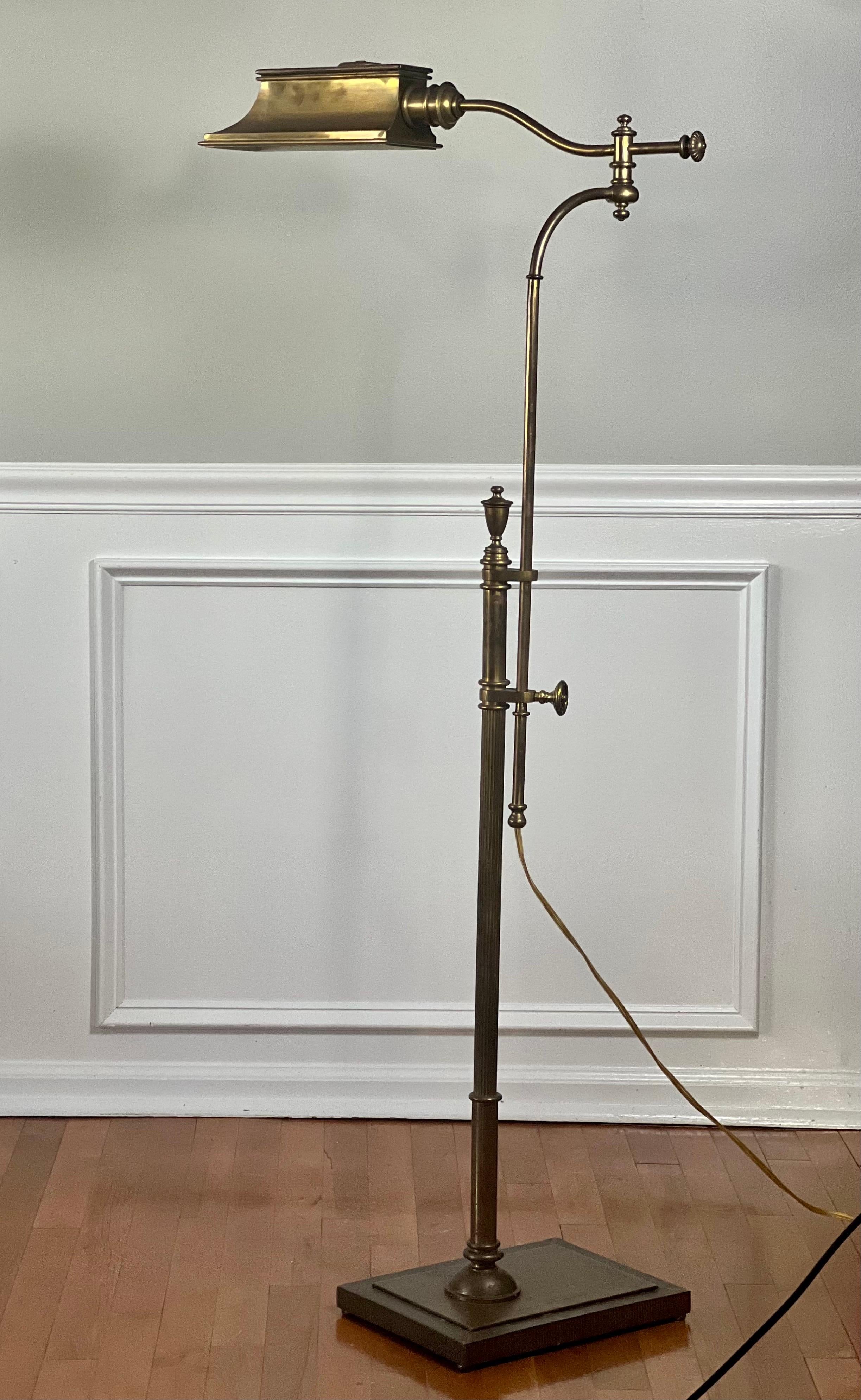 Vintage Swing Arm, Adjustable Height Brass Pharmacy Style Floor Lamp 1