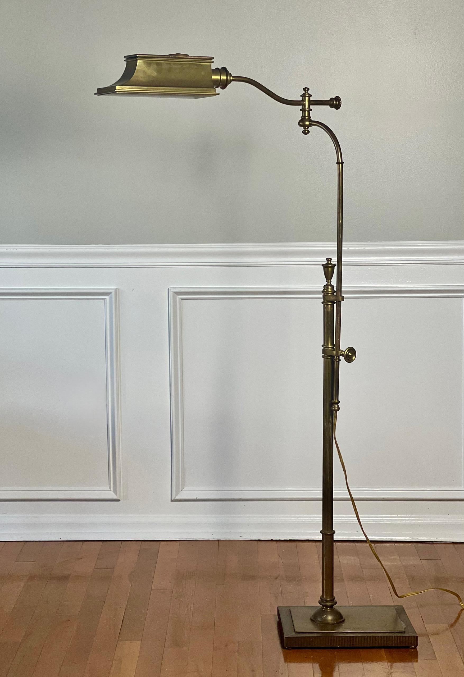 Vintage Swing Arm, Adjustable Height Brass Pharmacy Style Floor Lamp 2