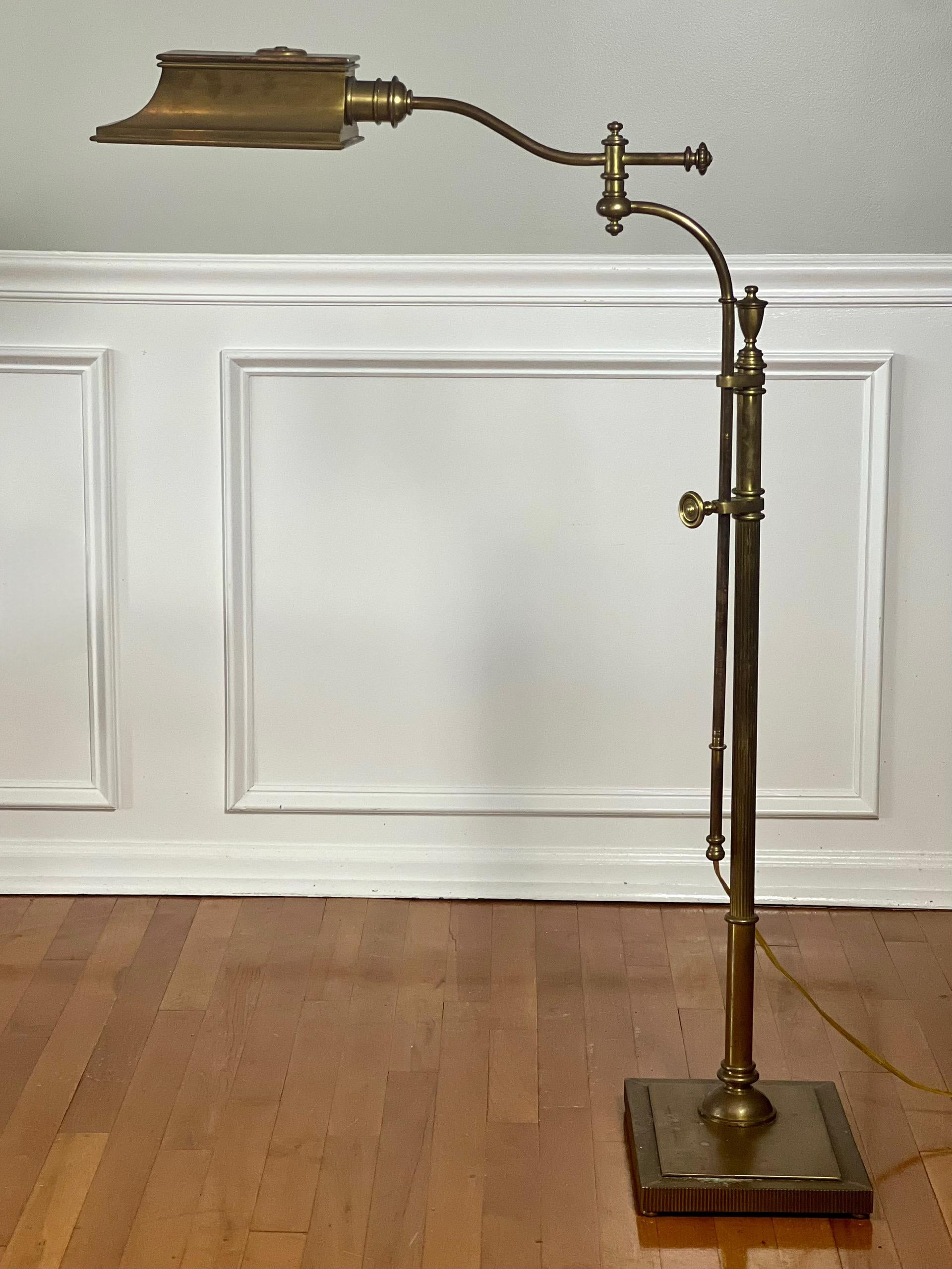 Vintage Swing Arm, Adjustable Height Brass Pharmacy Style Floor Lamp 3