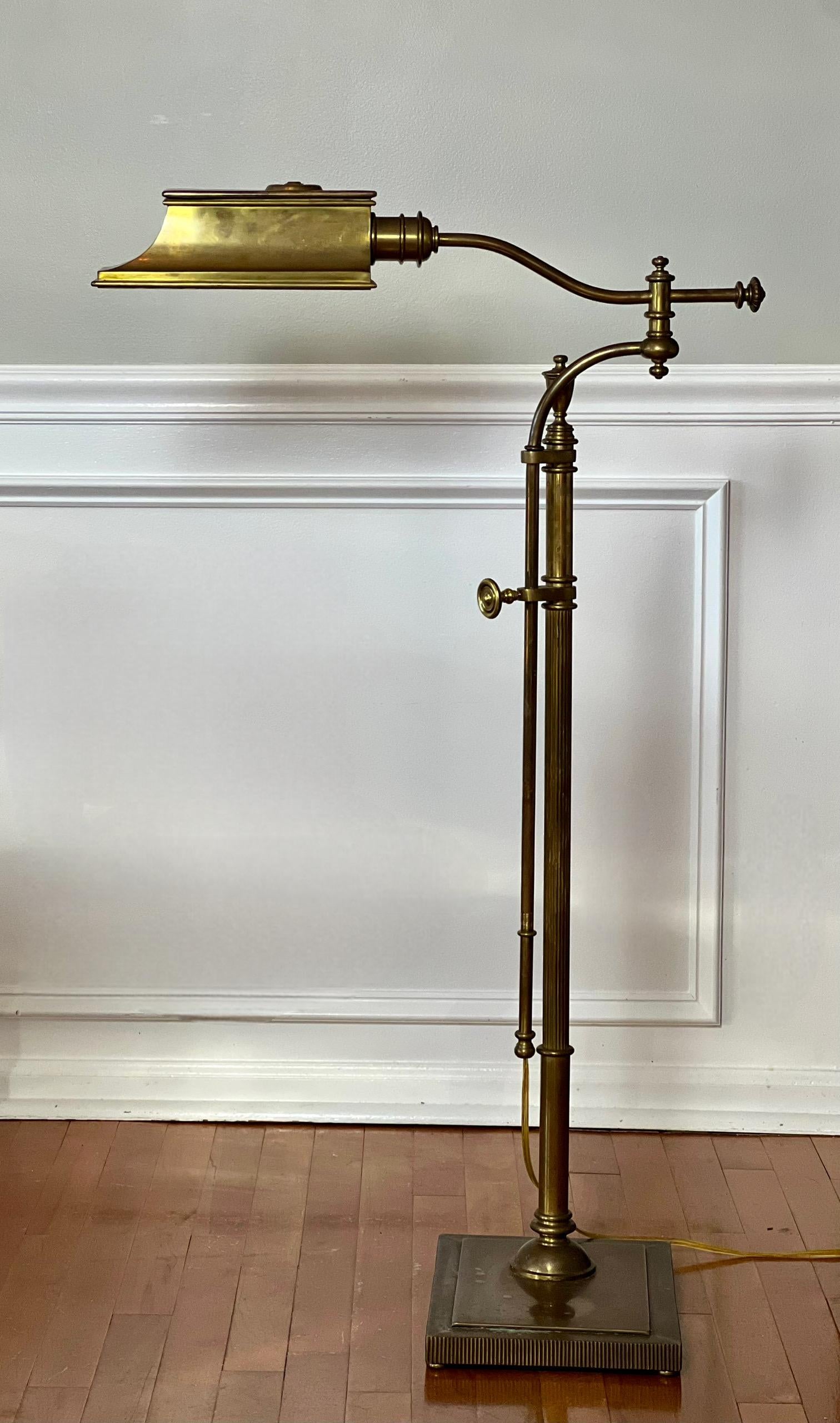 Vintage Swing Arm, Adjustable Height Brass Pharmacy Style Floor Lamp 4
