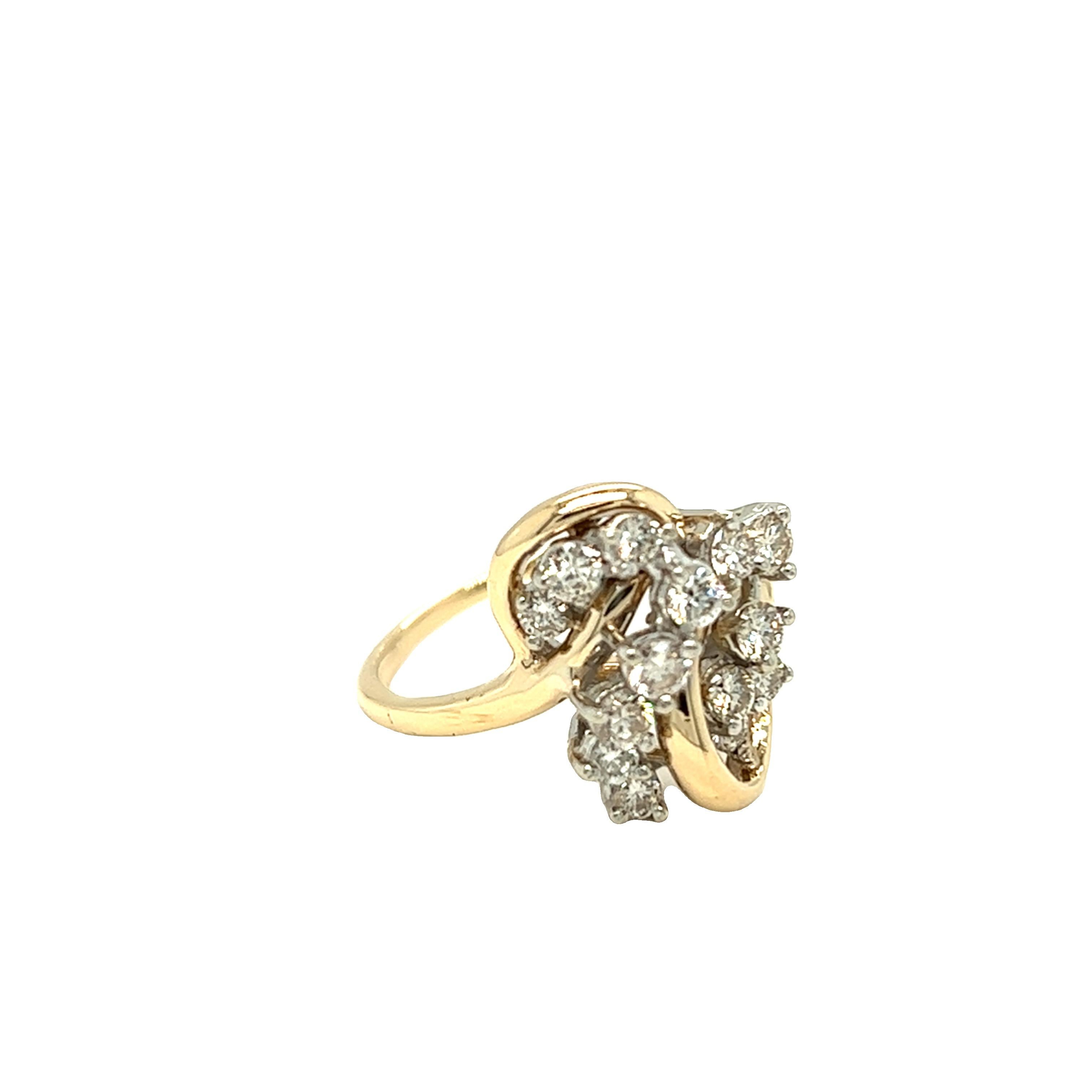 Women's Vintage Swirl Cluster Diamond Ring 14k White and Yellow Gold For Sale