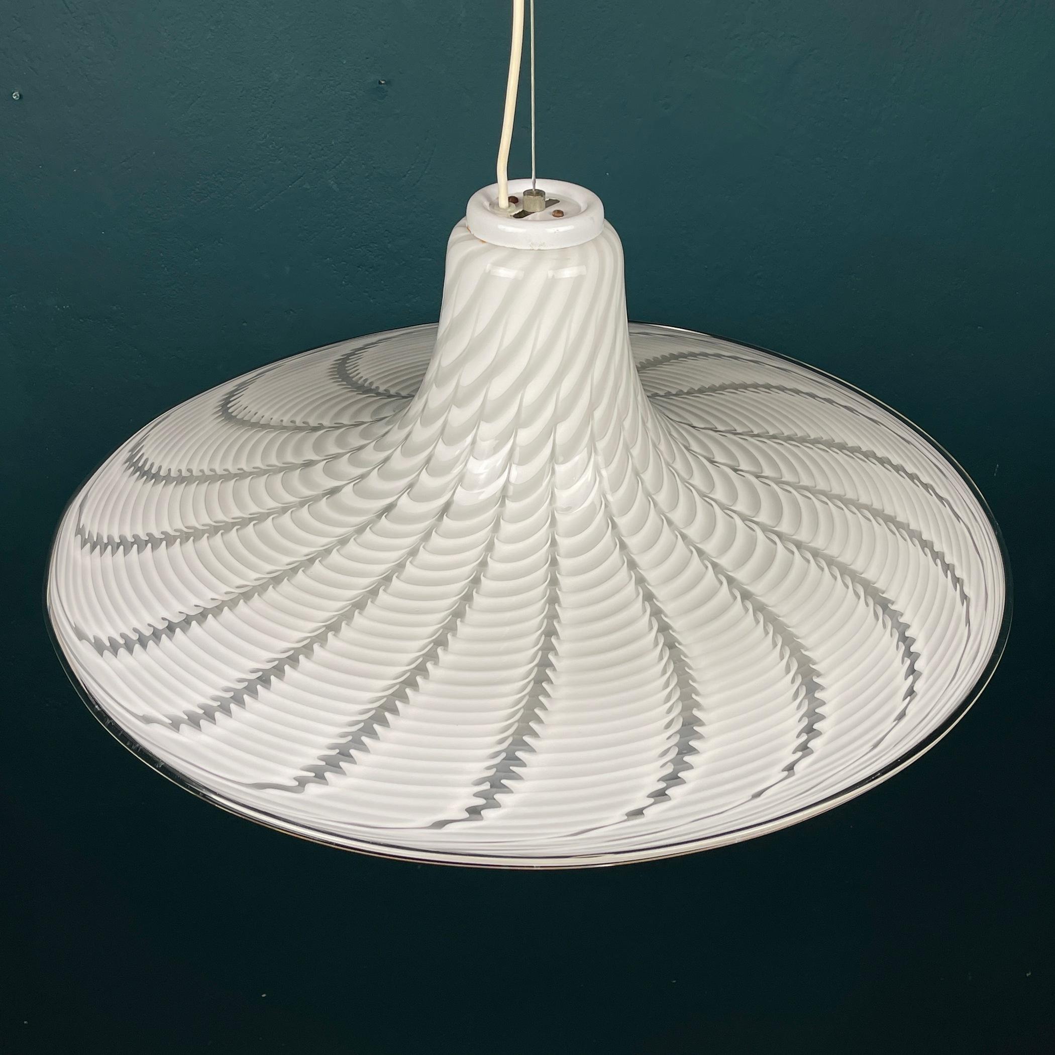 Italian Vintage Swirl Murano Glass Pendant Lamp, Italy, 1970s