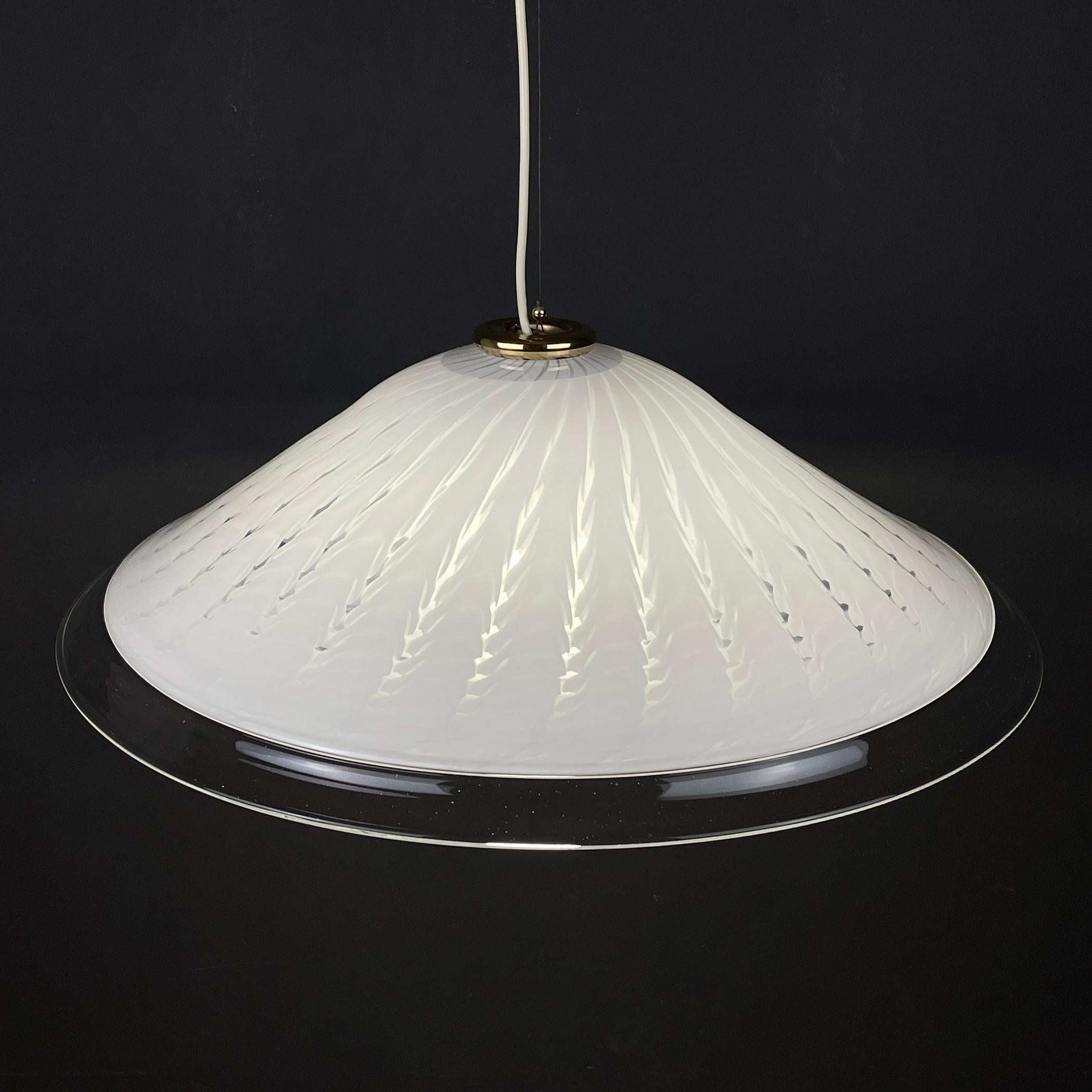 Italian Vintage Swirl Murano Glass Pendant Lamp, Italy, 1970s For Sale