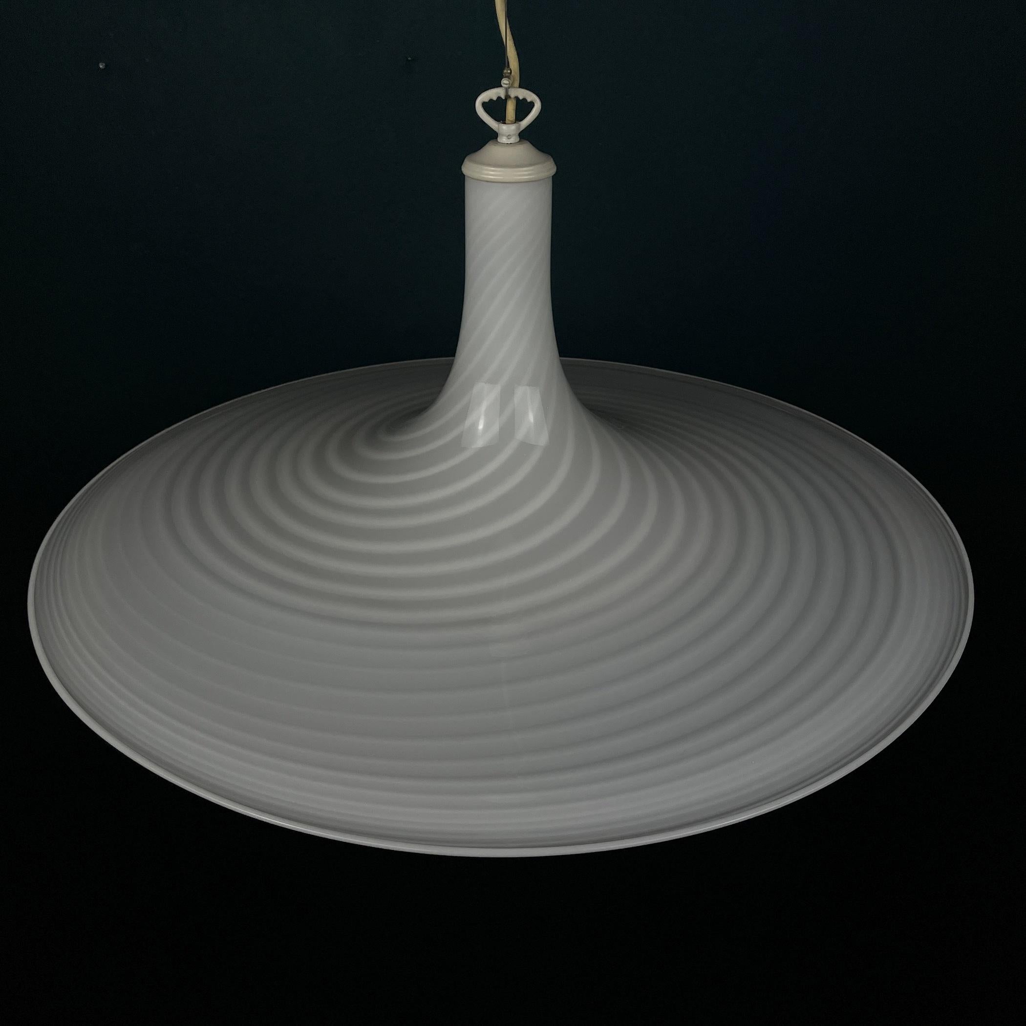 Mid-Century Modern Vintage Swirl Murano Glass Pendant Lamp Vetri Murano Italy 1970s