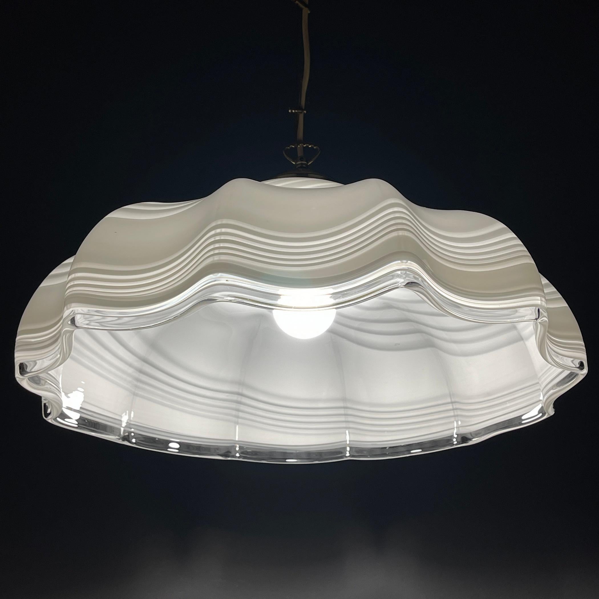 Mid-Century Modern Vintage Swirl Murano Glass Pendant Lamp Vetri Murano Italy 70s For Sale
