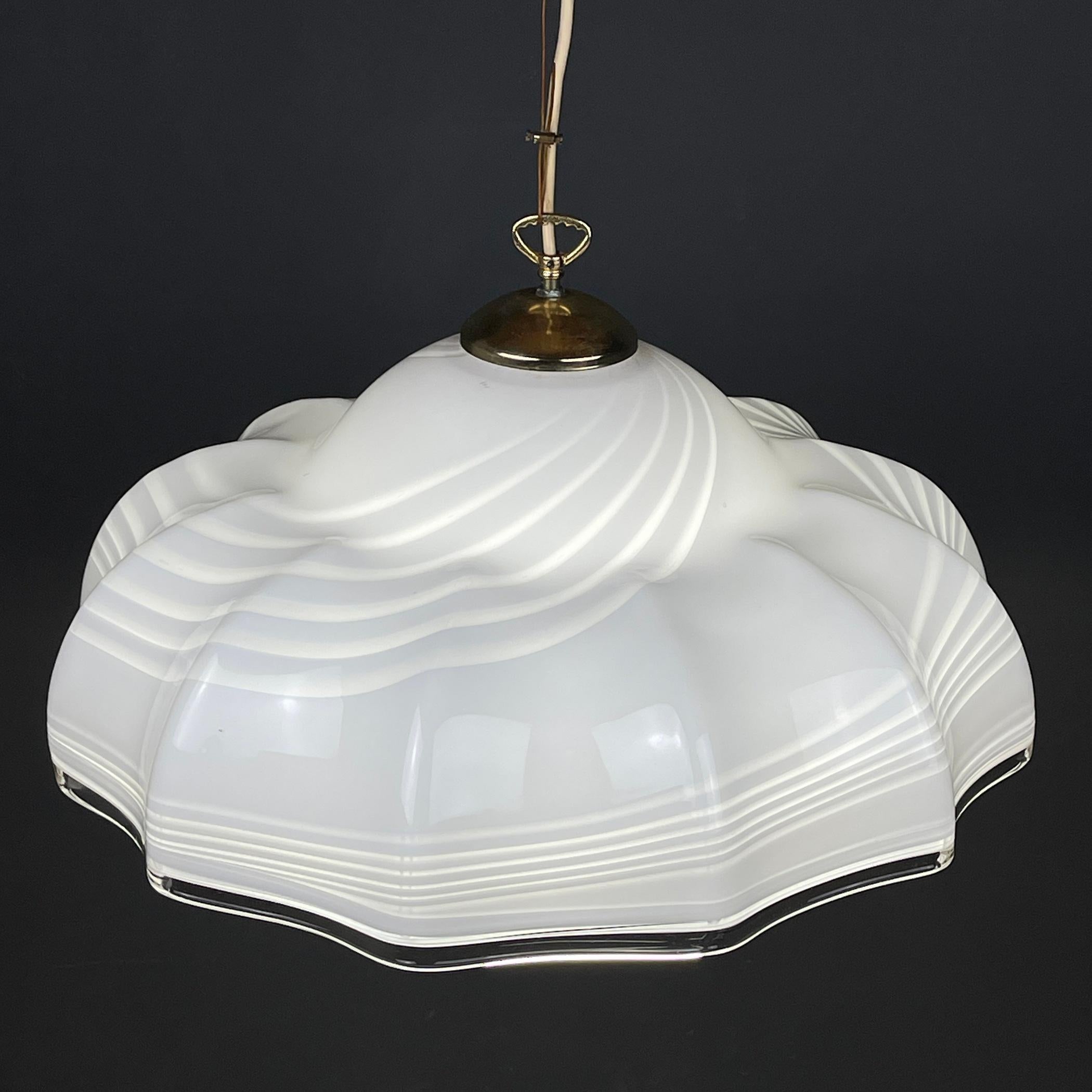 Italian Vintage Swirl Murano Glass Pendant Lamp Vetri Murano Italy 70s For Sale