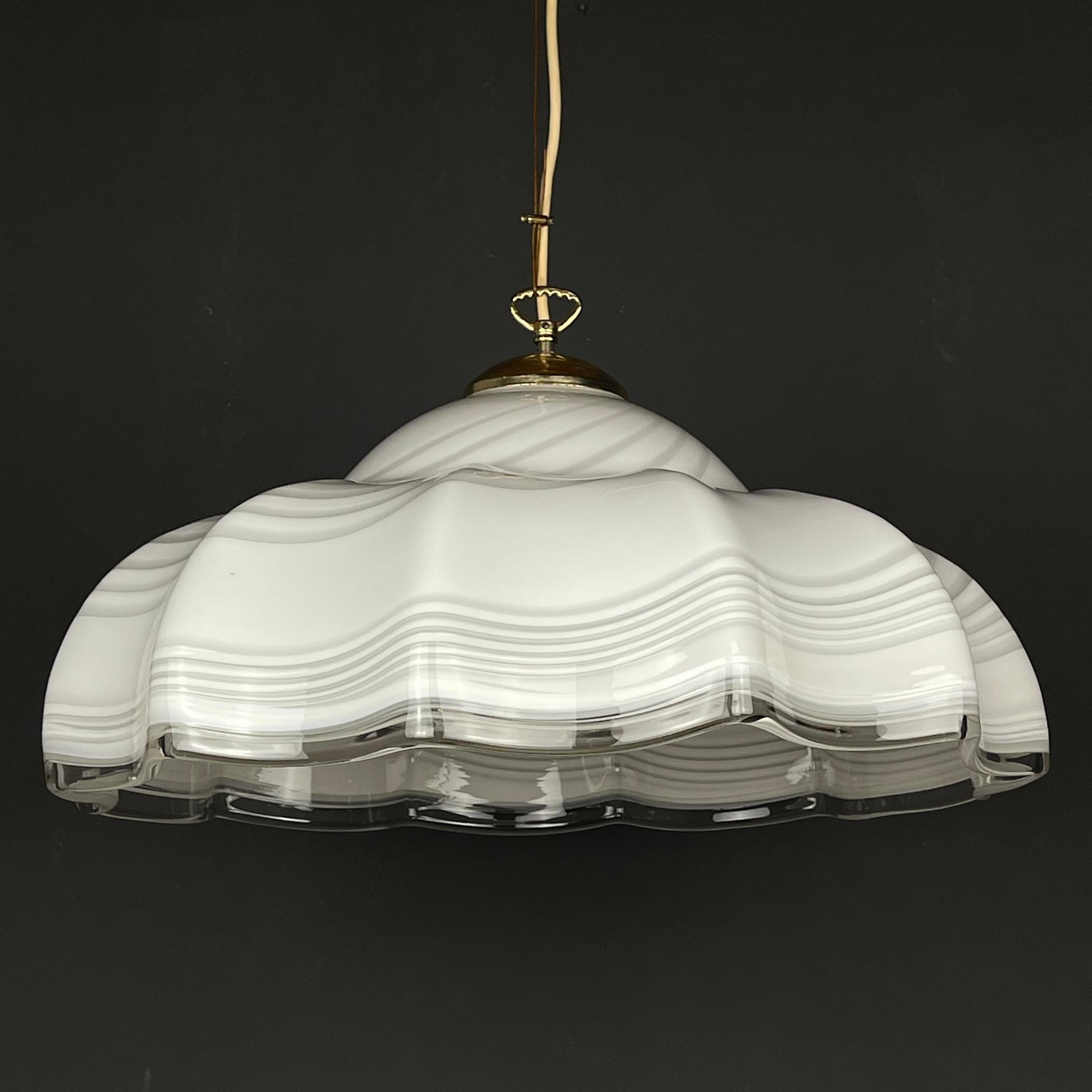 20th Century Vintage Swirl Murano Glass Pendant Lamp Vetri Murano Italy 70s For Sale