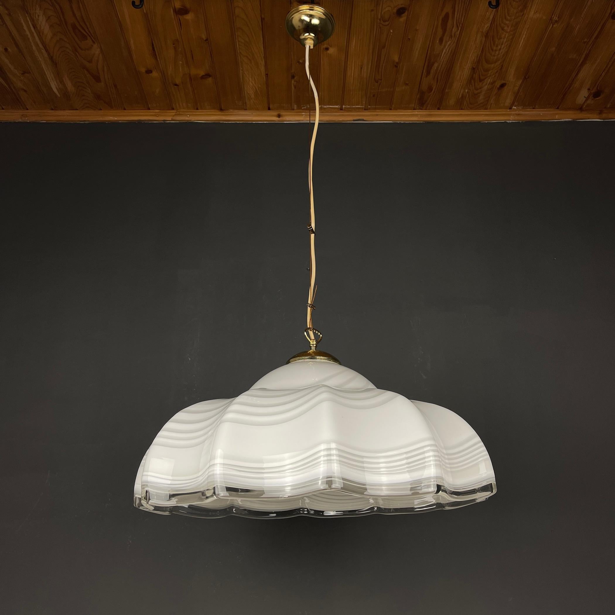 Vintage Swirl Murano Glass Pendant Lamp Vetri Murano Italy 70s For Sale 2