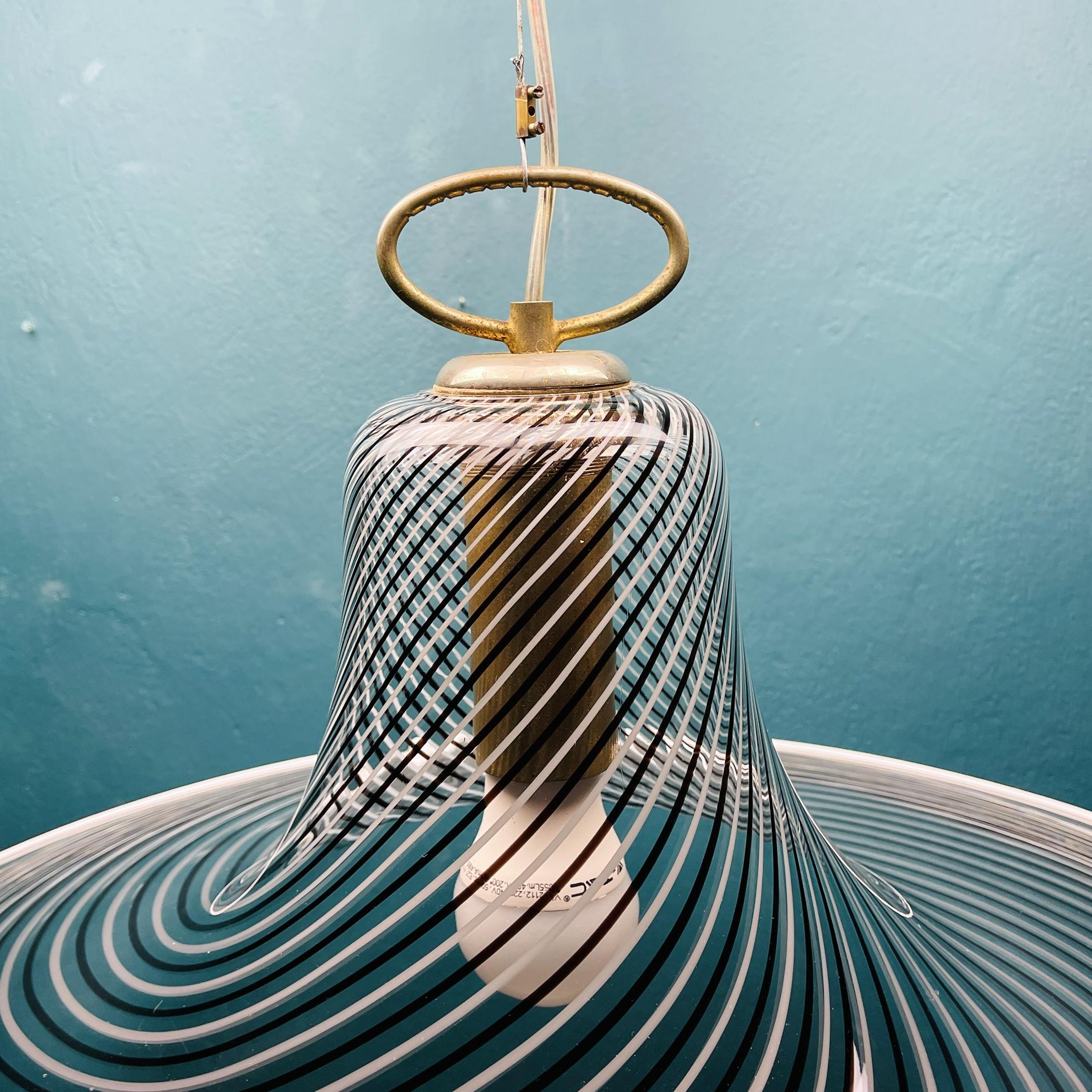 Italian Vintage Swirl Murano Pendant Lamp, Italy, 1970s For Sale