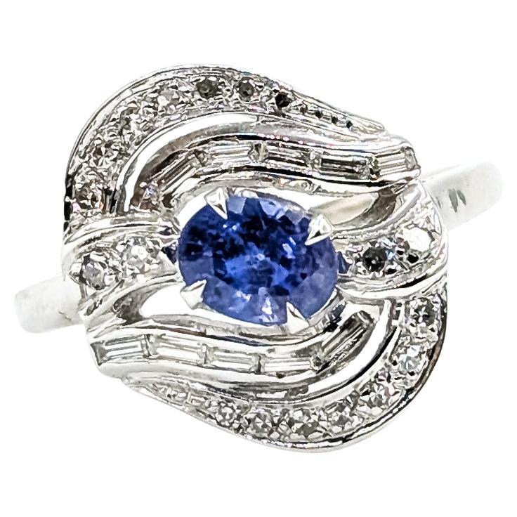 Vintage Swirl Sapphire
Diamond Ring in 14k White Gold