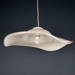 Vintage swirl white murano glass pendant lamp Italy 1970s
