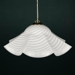 Vintage swirl white Murano glass pendant lamp, Italy 1970s