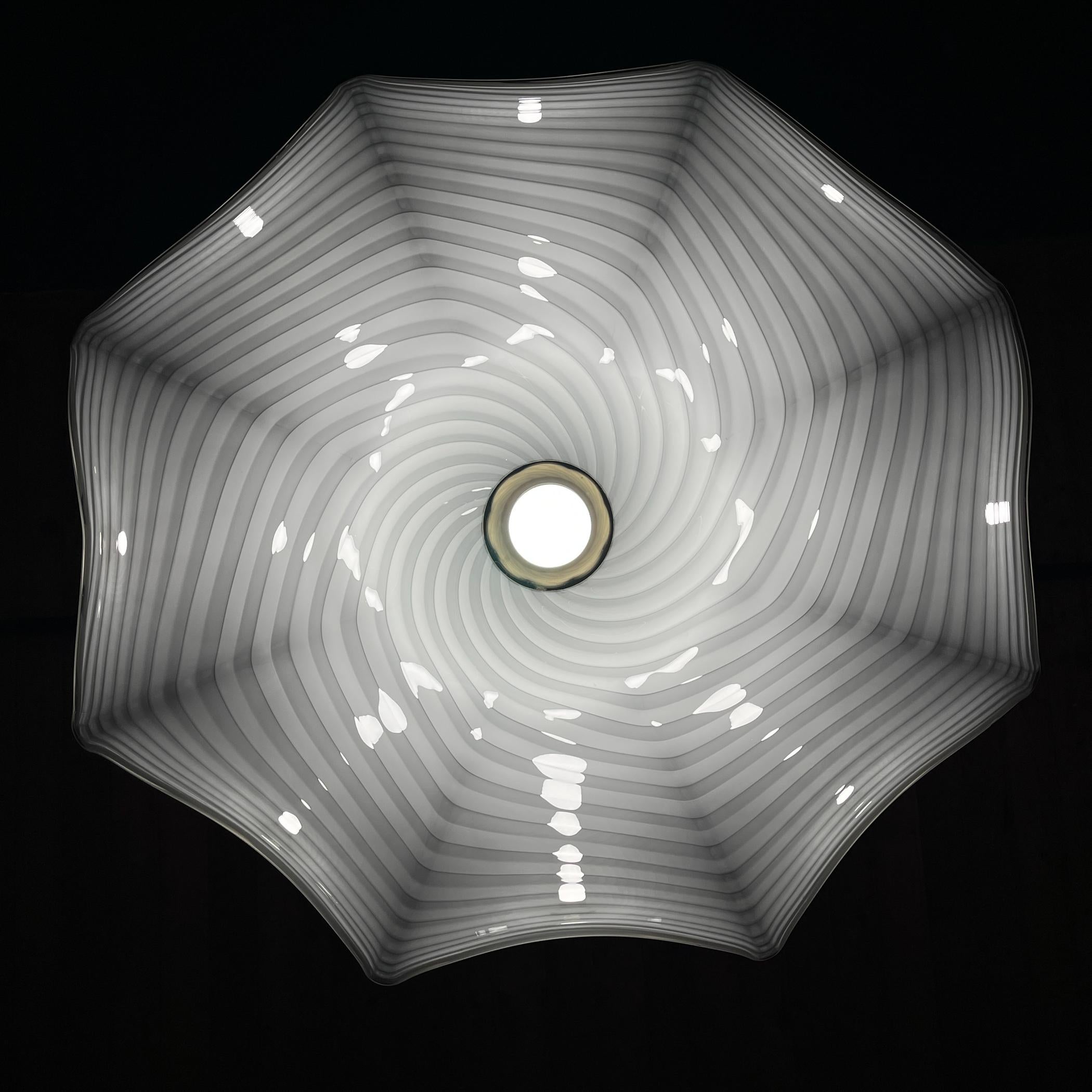20th Century Vintage swirl white Murano glass pendant lamp, Italy 1970s For Sale