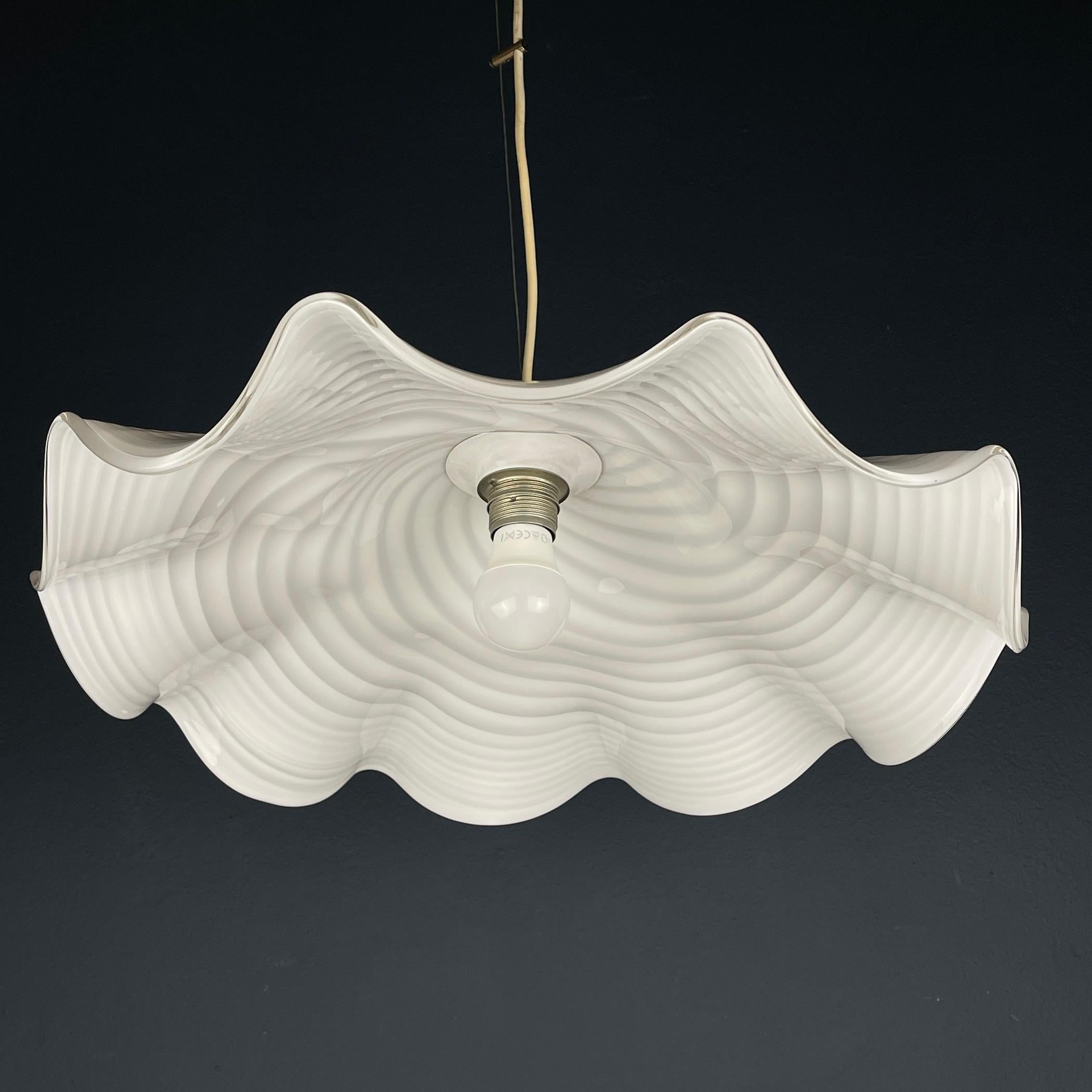 Vintage swirl white murano glass pendant lamp Italy 1970s  For Sale 1