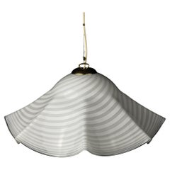 Vintage swirl white Murano glass pendant lamp, Italy 1970s
