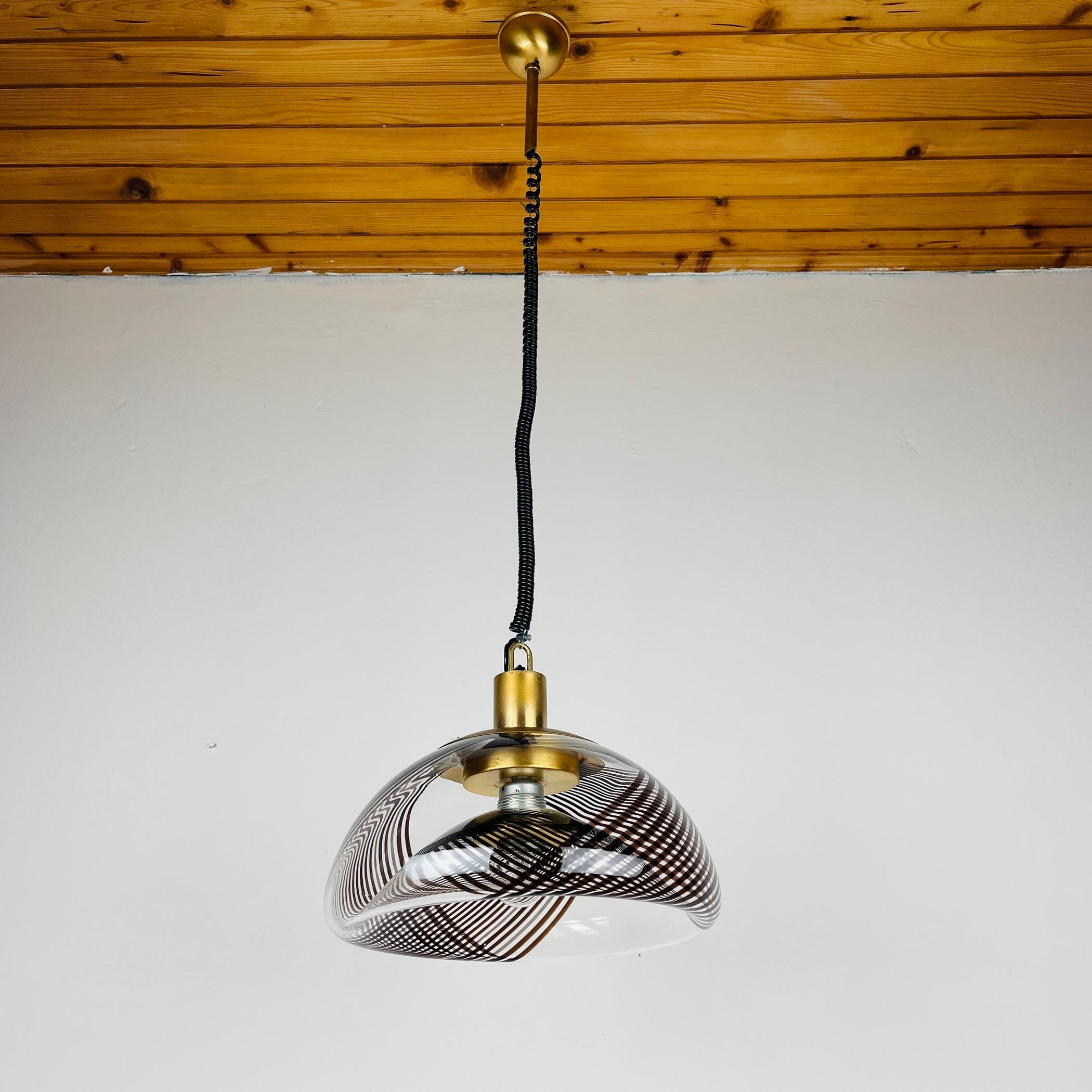 Vintage swirled murano glass pendant lamp style of Lino Tagliapietra Italy 1980s 3