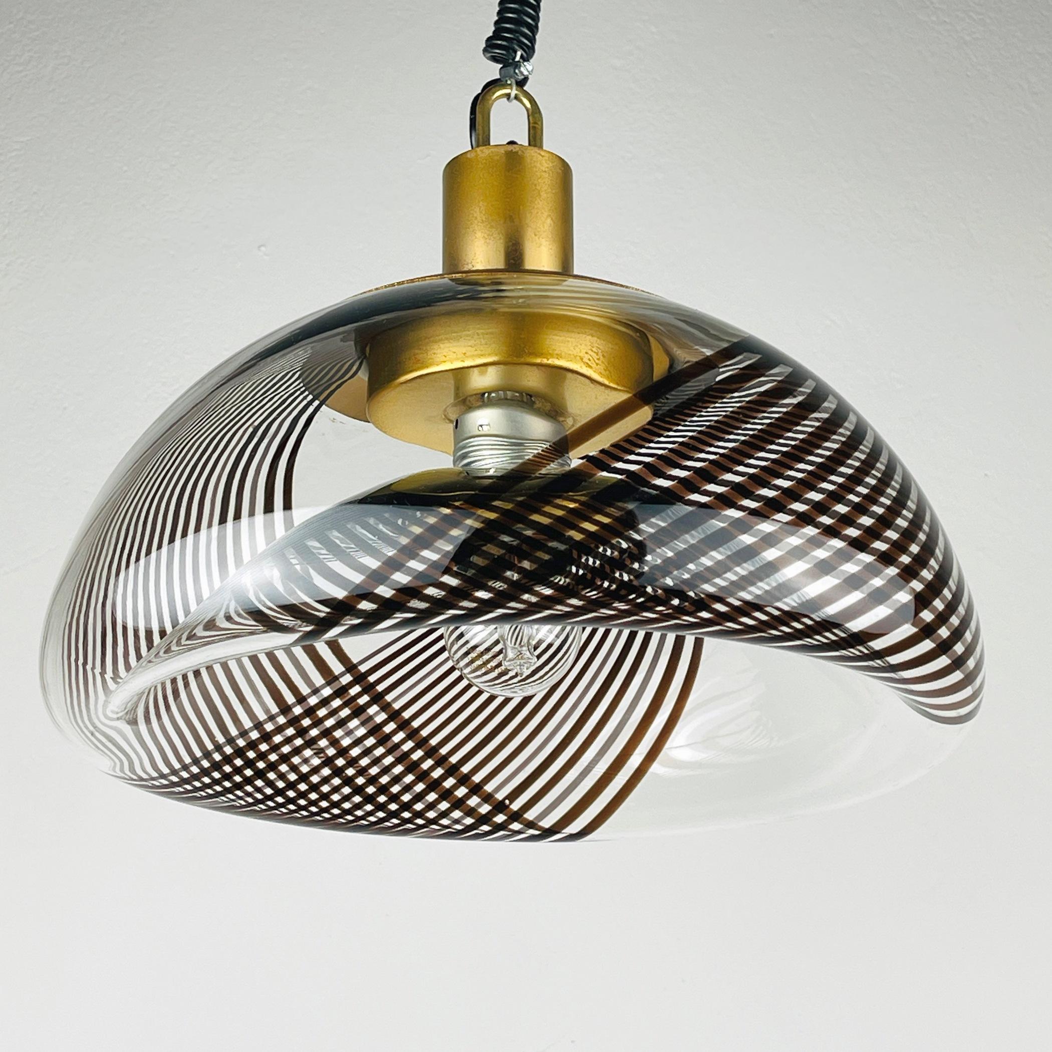 Vintage swirled murano glass pendant lamp style of Lino Tagliapietra Italy 1980s 4