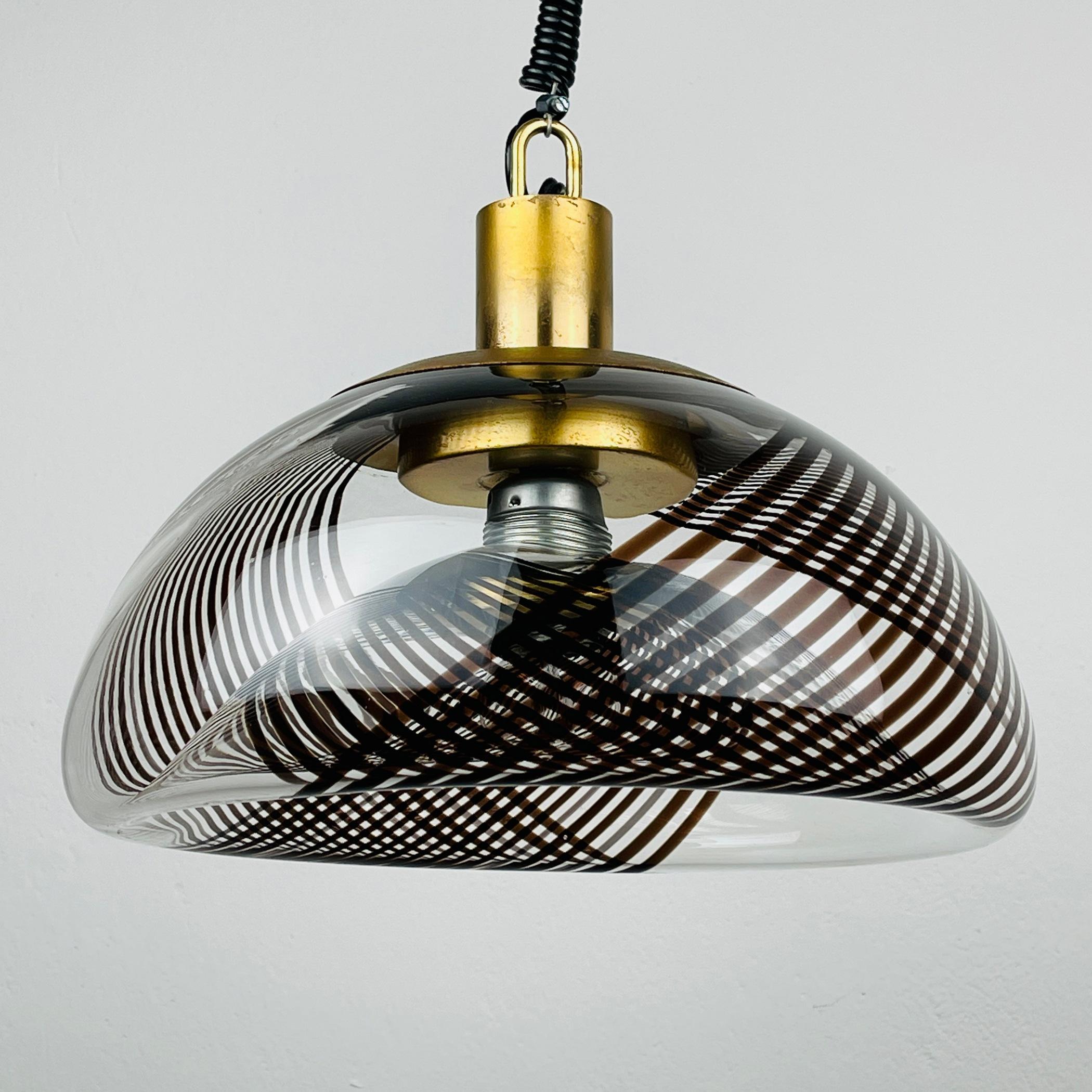 Vintage swirled murano glass pendant lamp style of Lino Tagliapietra Italy 1980s 5