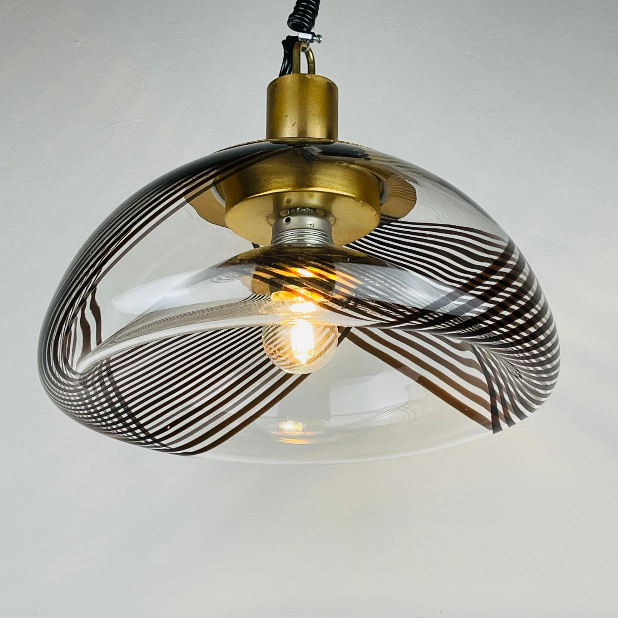Mid-Century Modern Vintage swirled murano glass pendant lamp style of Lino Tagliapietra Italy 1980s