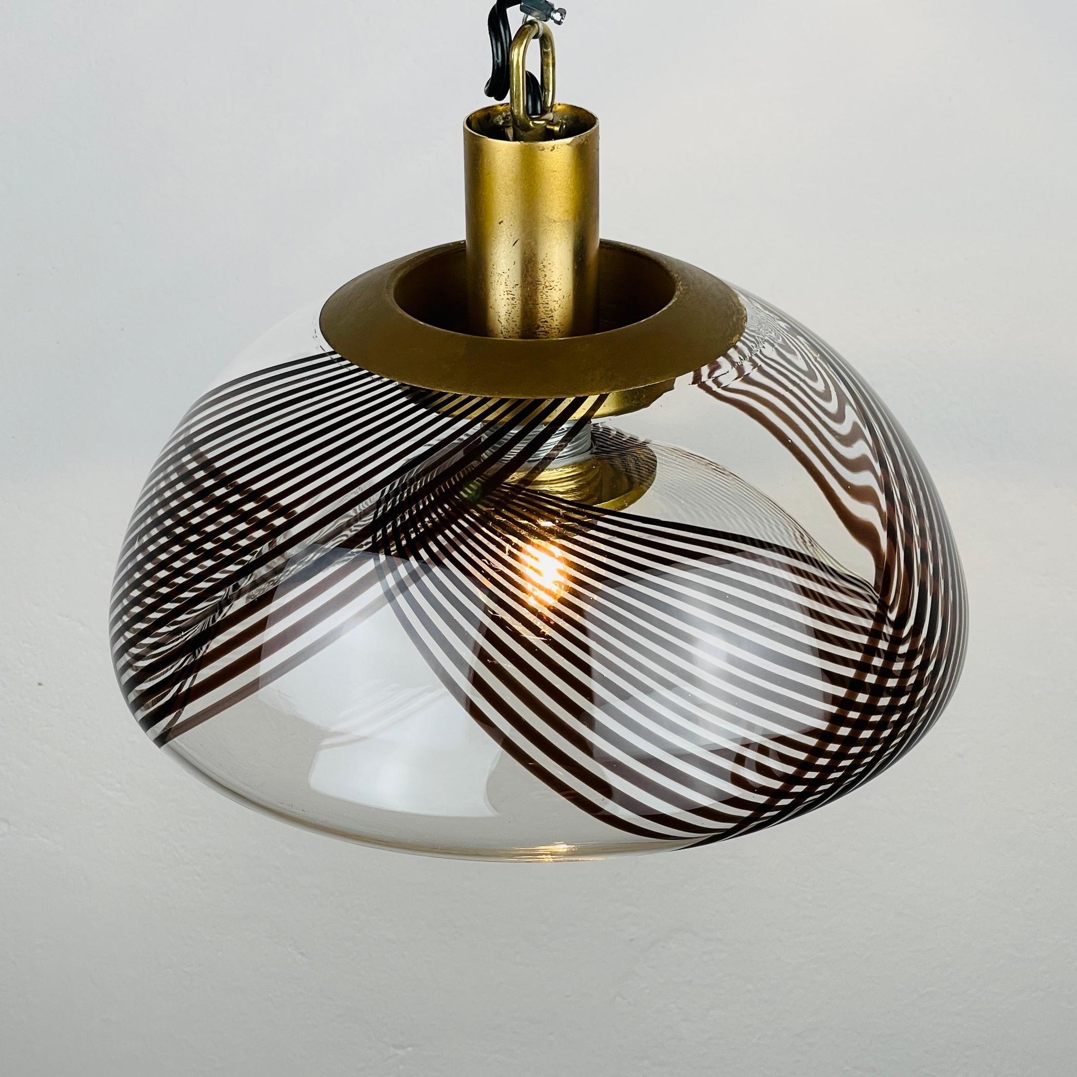 Italian Vintage swirled murano glass pendant lamp style of Lino Tagliapietra Italy 1980s