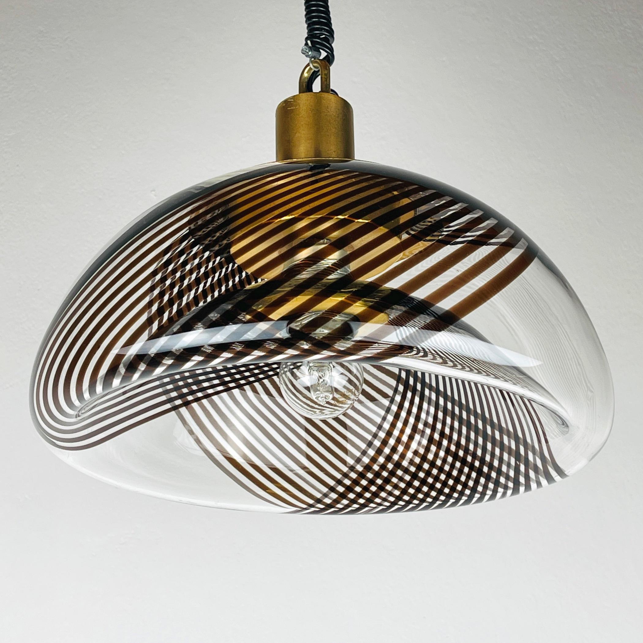 20th Century Vintage swirled murano glass pendant lamp style of Lino Tagliapietra Italy 1980s