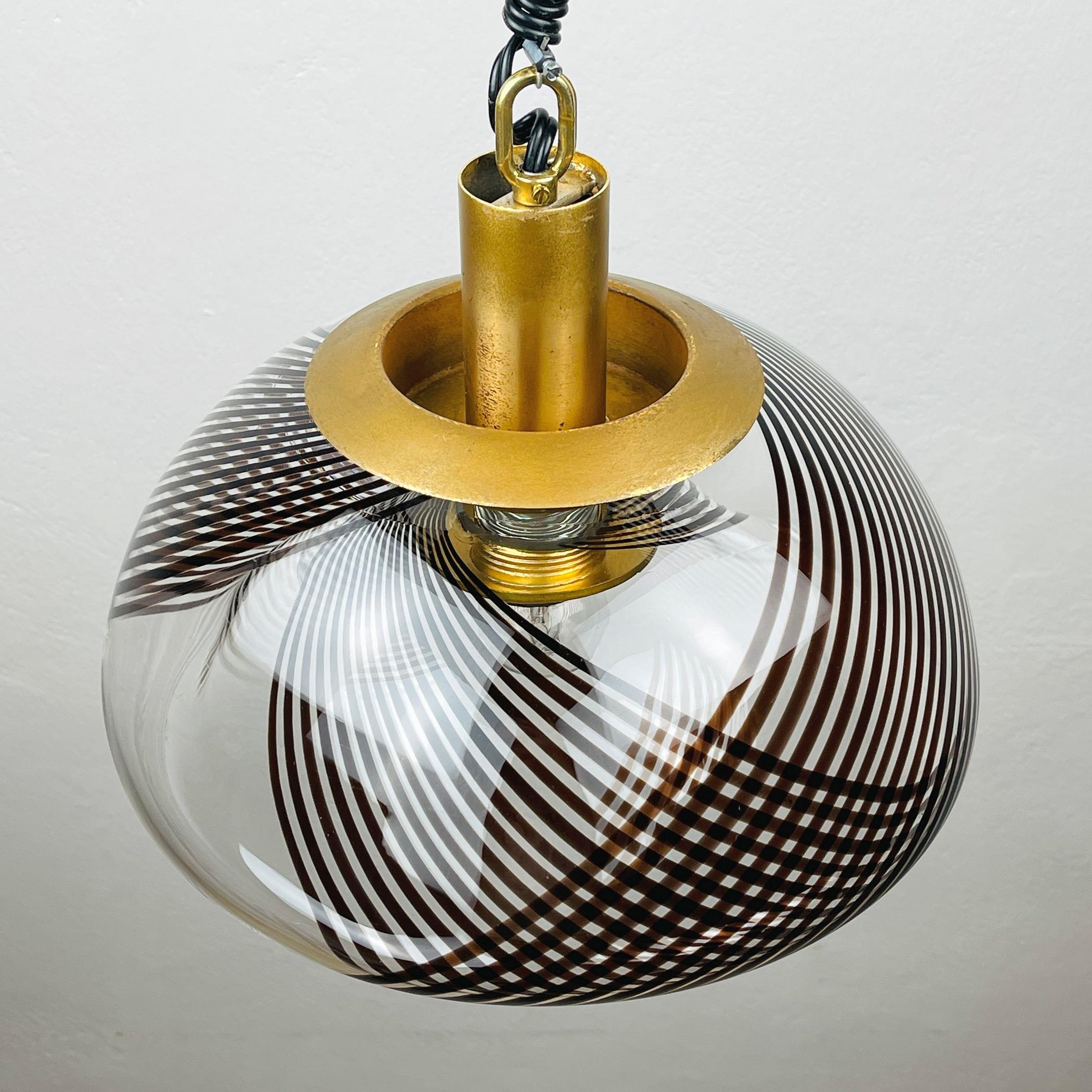 Murano Glass Vintage swirled murano glass pendant lamp style of Lino Tagliapietra Italy 1980s