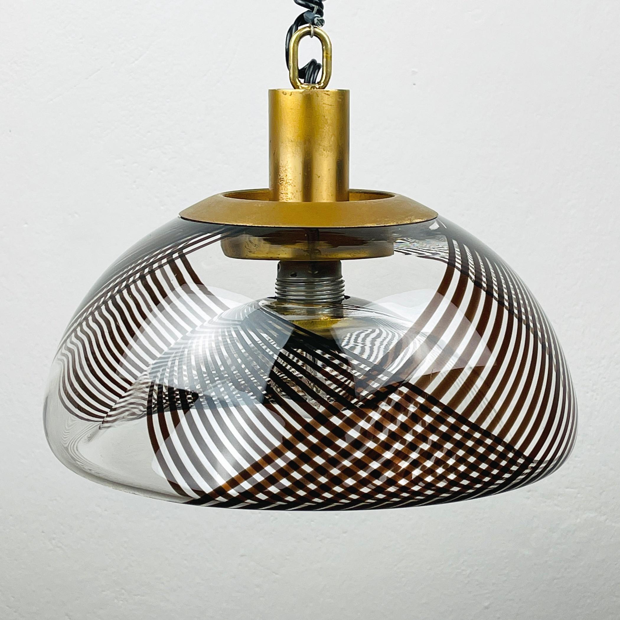 Vintage swirled murano glass pendant lamp style of Lino Tagliapietra Italy 1980s 1