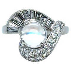 Vintage Swirly Platinum Diamond and Moonstone Ring Engagement Ring - 3.14ct.