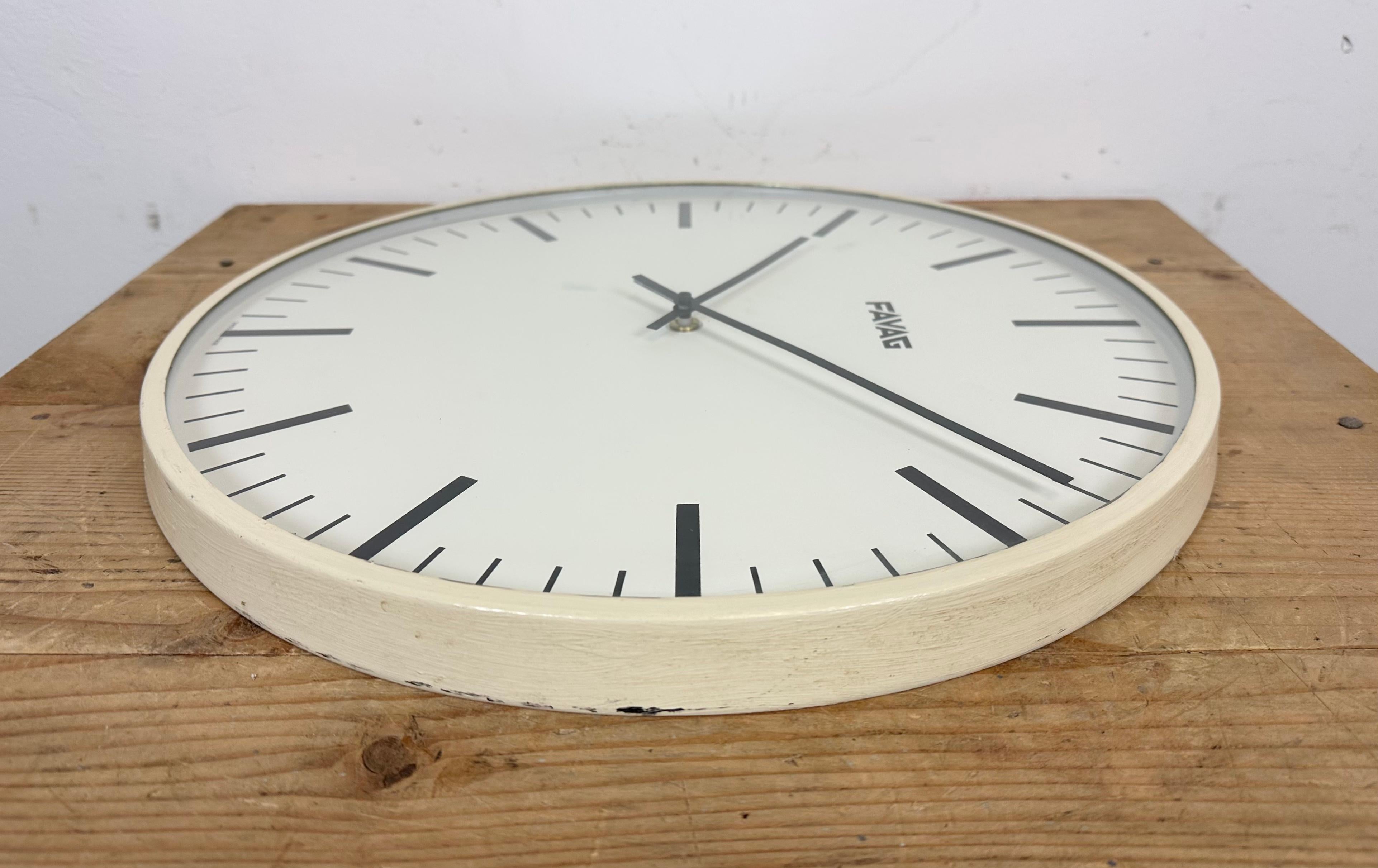 Aluminum Vintage Swiss Beige Wall Clock from Favag, 1970s For Sale