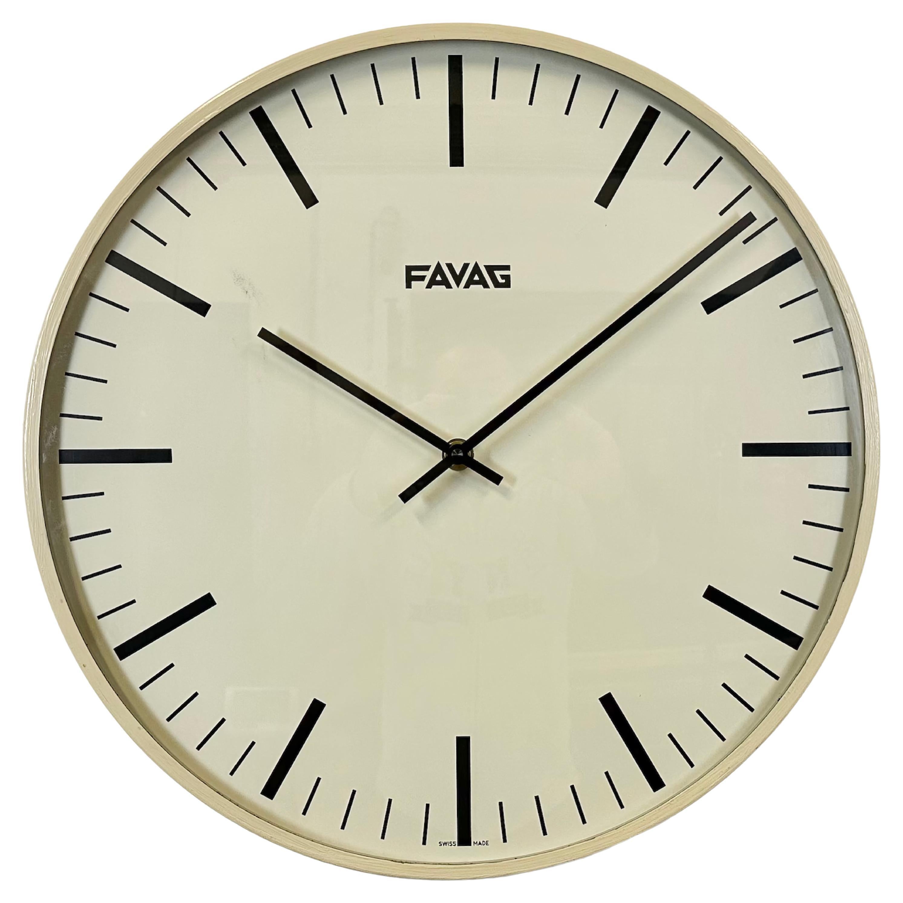 Vintage Swiss Beige Wall Clock from Favag, 1970s For Sale