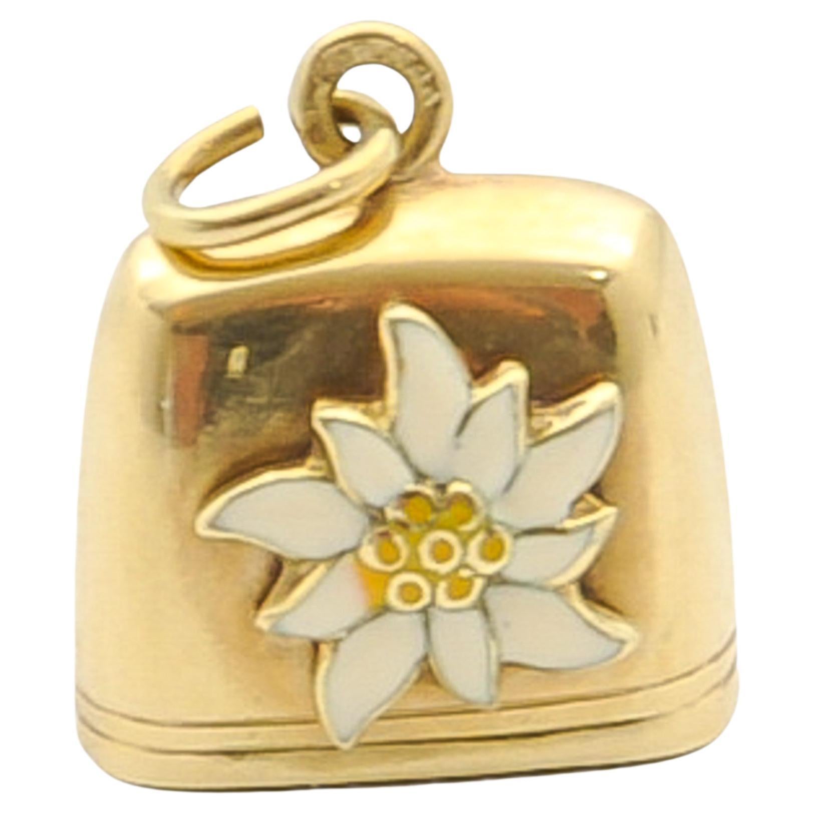 Vintage Swiss Bell and Enameled Edelweiss Heart Charm at 1stDibs