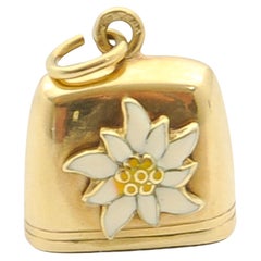 Retro Swiss Bell and Enameled Edelweiss Heart Charm