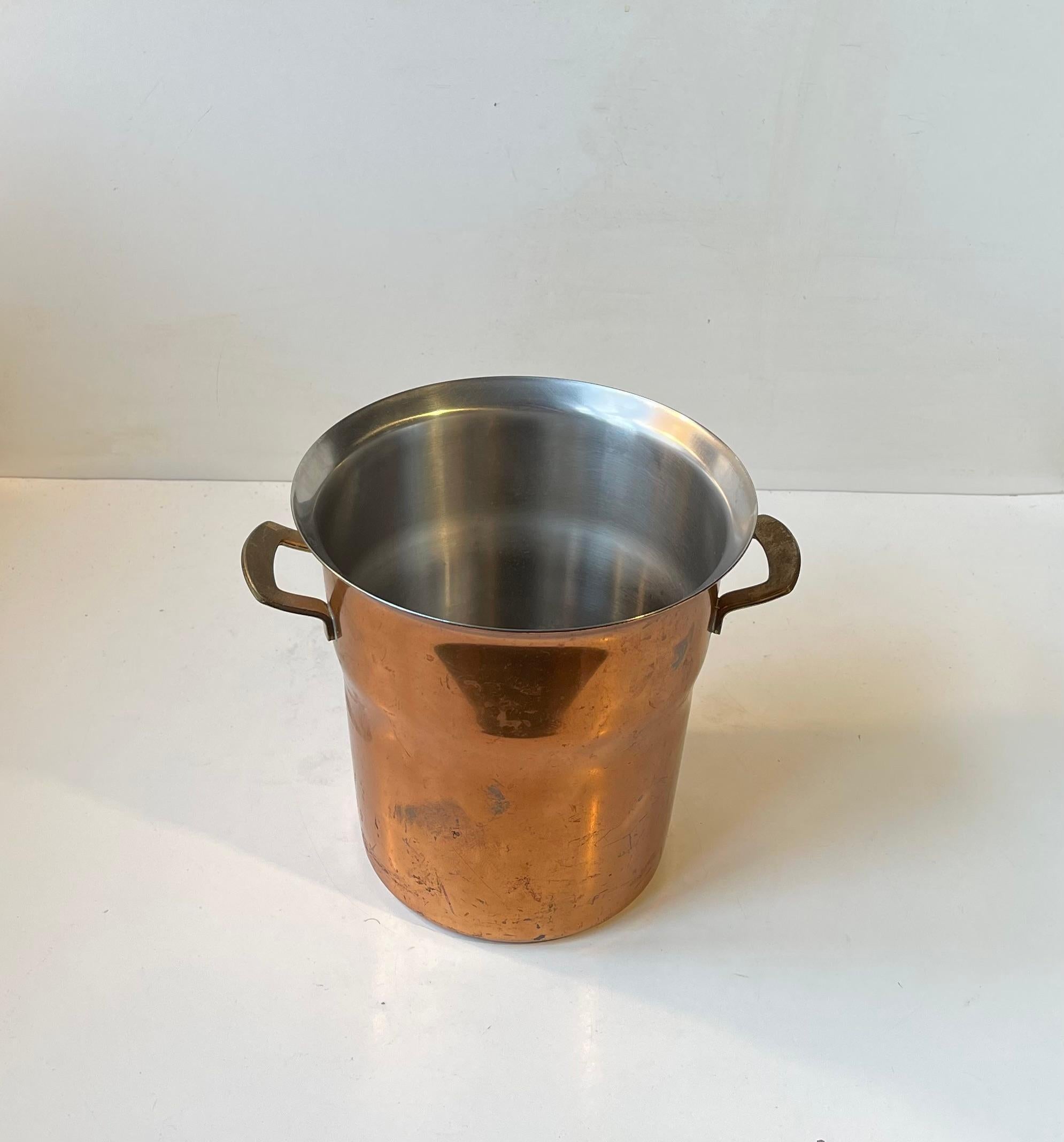 Mid-Century Modern Vintage Swiss Champagne or Wine Cooler in Copper & Brass by Spring Culinox For Sale