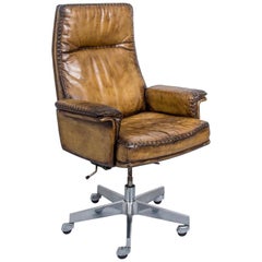 Vintage Swiss De Sede DS 35 Executive Leather Swivel Armchair on castors, 1960s