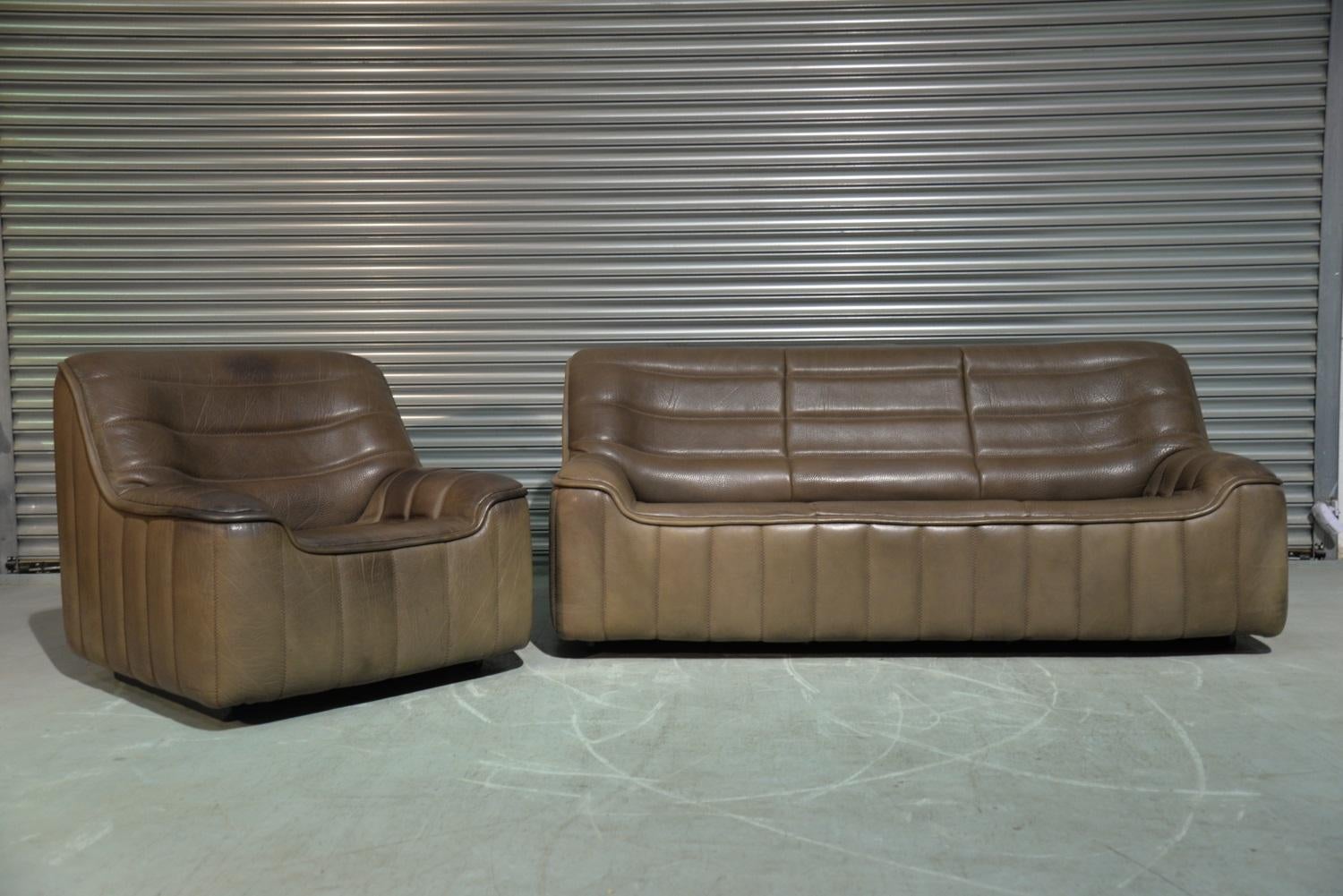 Vintage Swiss De Sede Ds 84 Leather Sofa and Armchair, Switzerland, 1970s 1