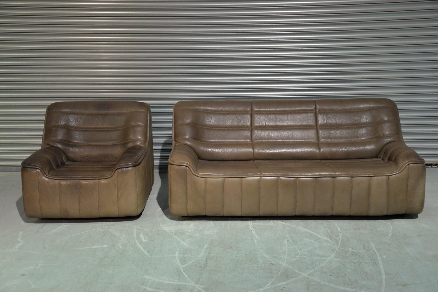Vintage Swiss De Sede Ds 84 Leather Sofa and Armchair, Switzerland, 1970s 2