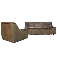 Vintage Swiss De Sede DS 84 leather sofa and armchair, Switzerland 1970s