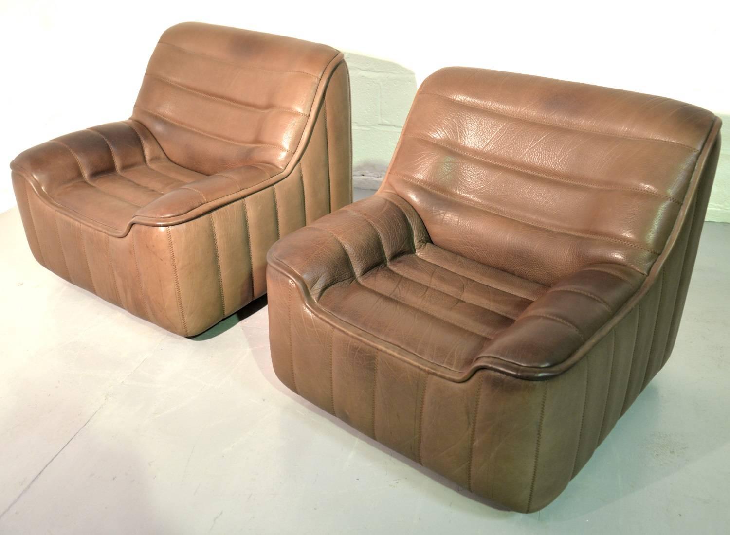 Late 20th Century Vintage Swiss De Sede DS 84 leather sofa and armchairs suite, Switzerland 1970s