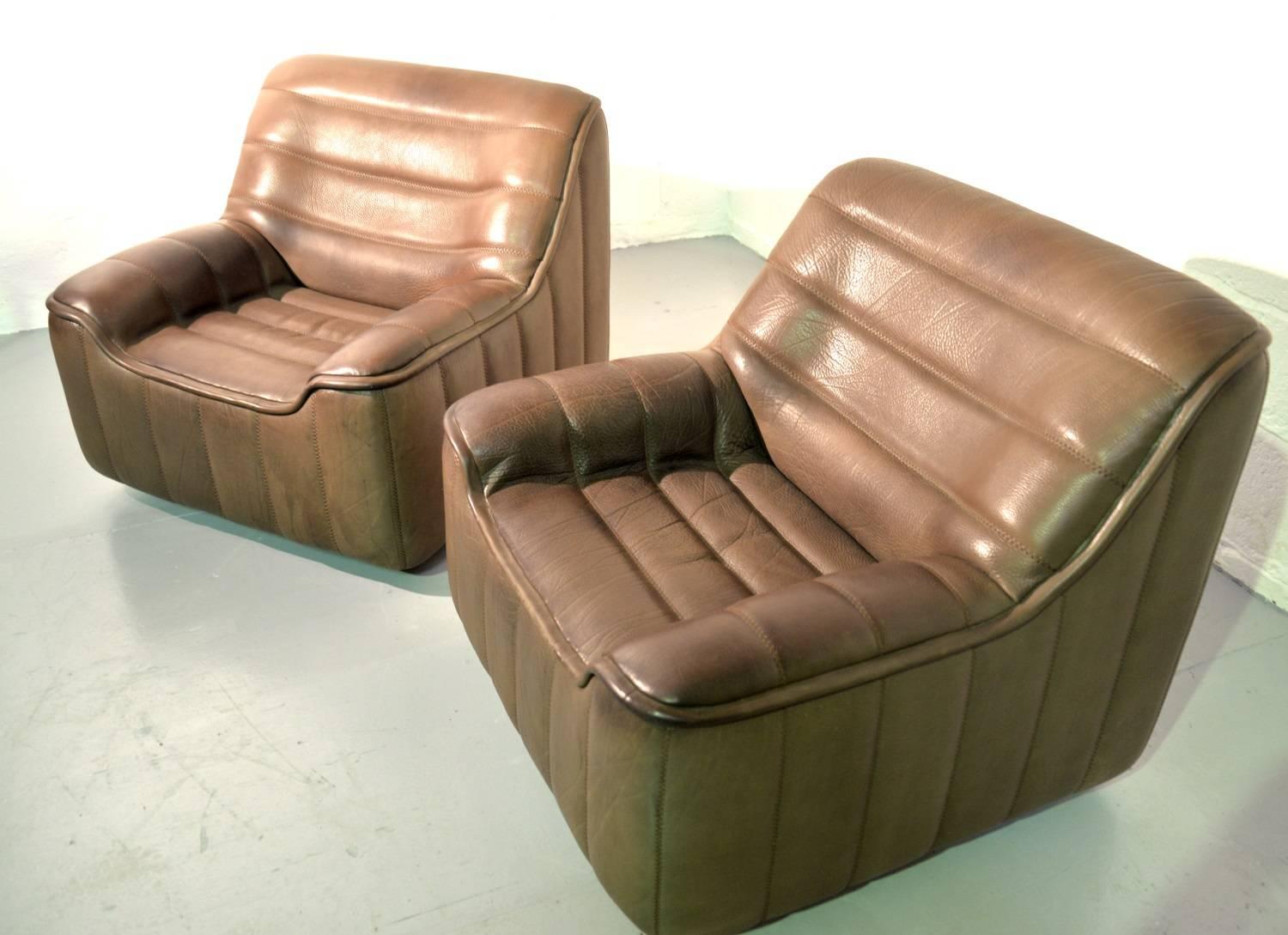 Leather Vintage Swiss De Sede DS 84 leather sofa and armchairs suite, Switzerland 1970s