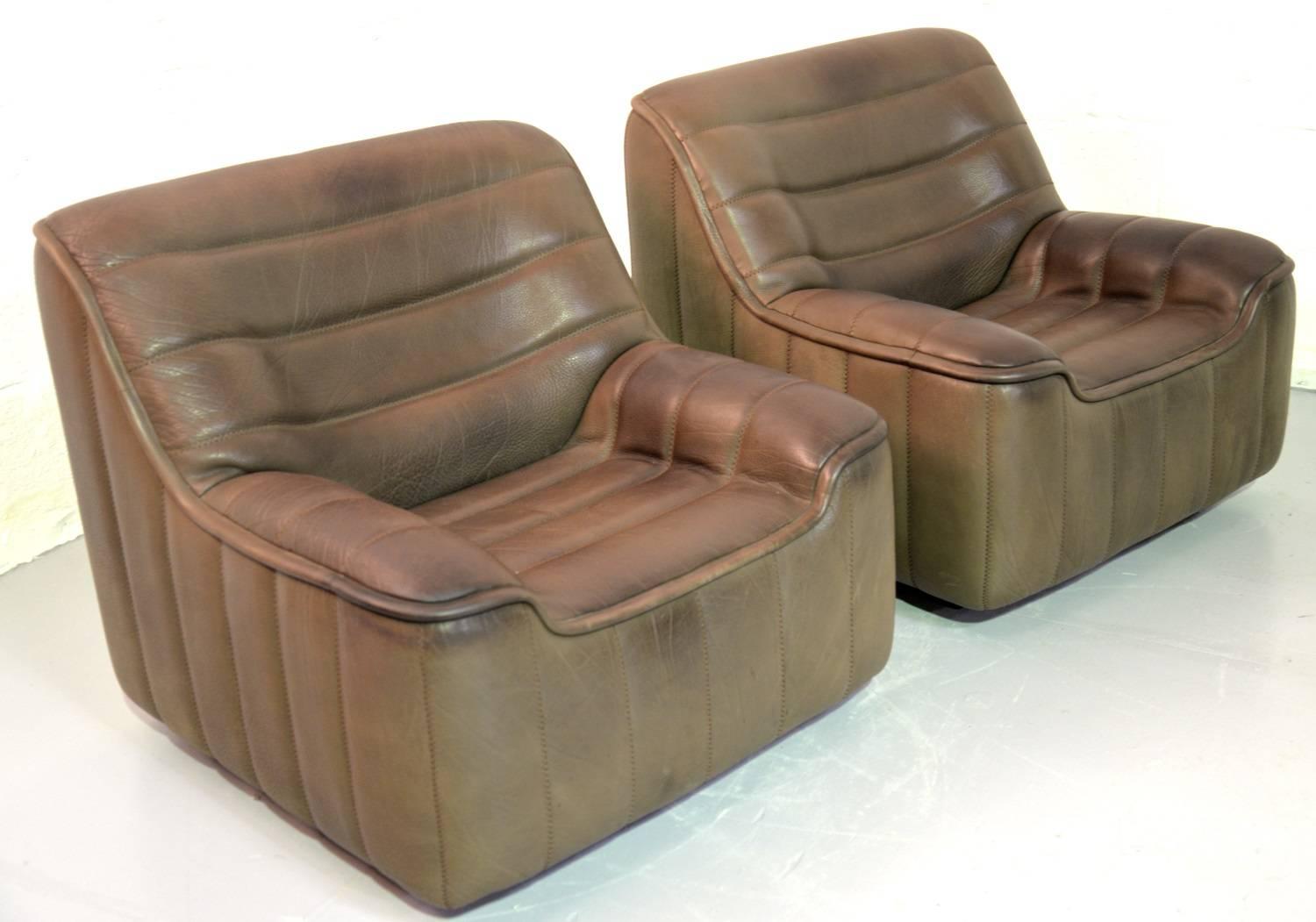 Mid-Century Modern Vintage Swiss De Sede DS 84 leather sofa and armchairs suite, Switzerland 1970s