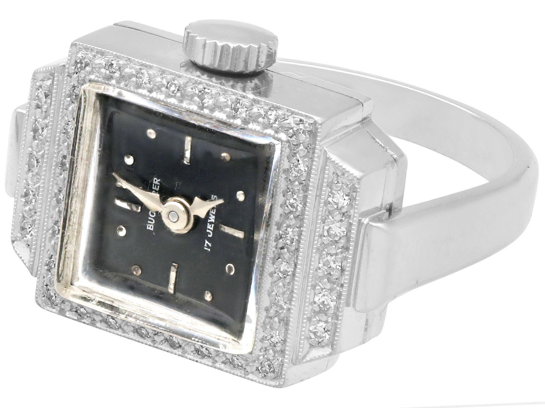 Schweizer Diamant-Kleiduhr-Ring aus 18 Karat Weißgold von Bucherer, um 1970 (Achteckschliff)