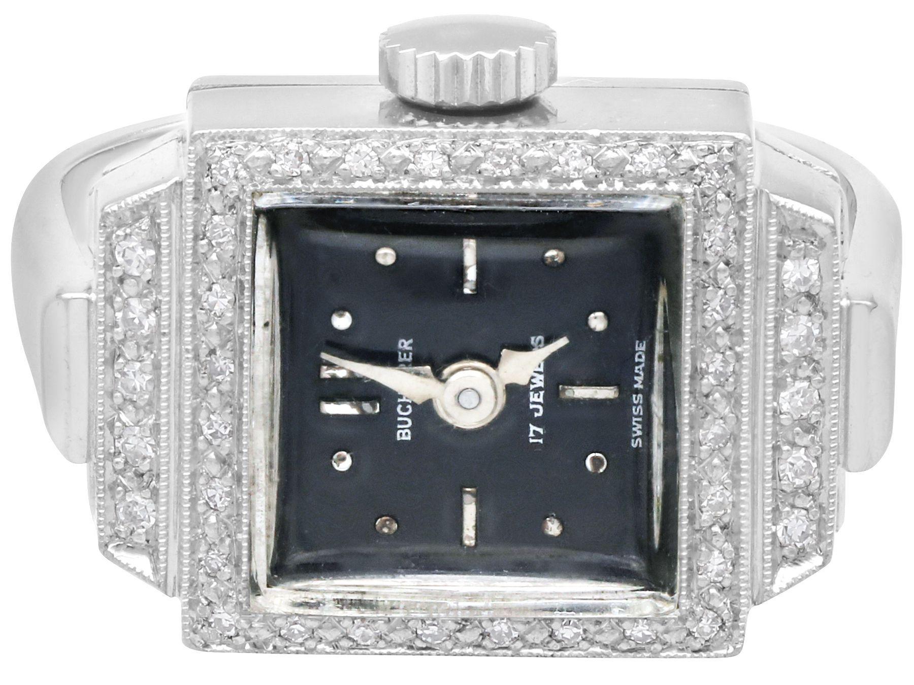 Schweizer Diamant-Kleiduhr-Ring aus 18 Karat Weißgold von Bucherer, um 1970 im Zustand „Hervorragend“ in Jesmond, Newcastle Upon Tyne